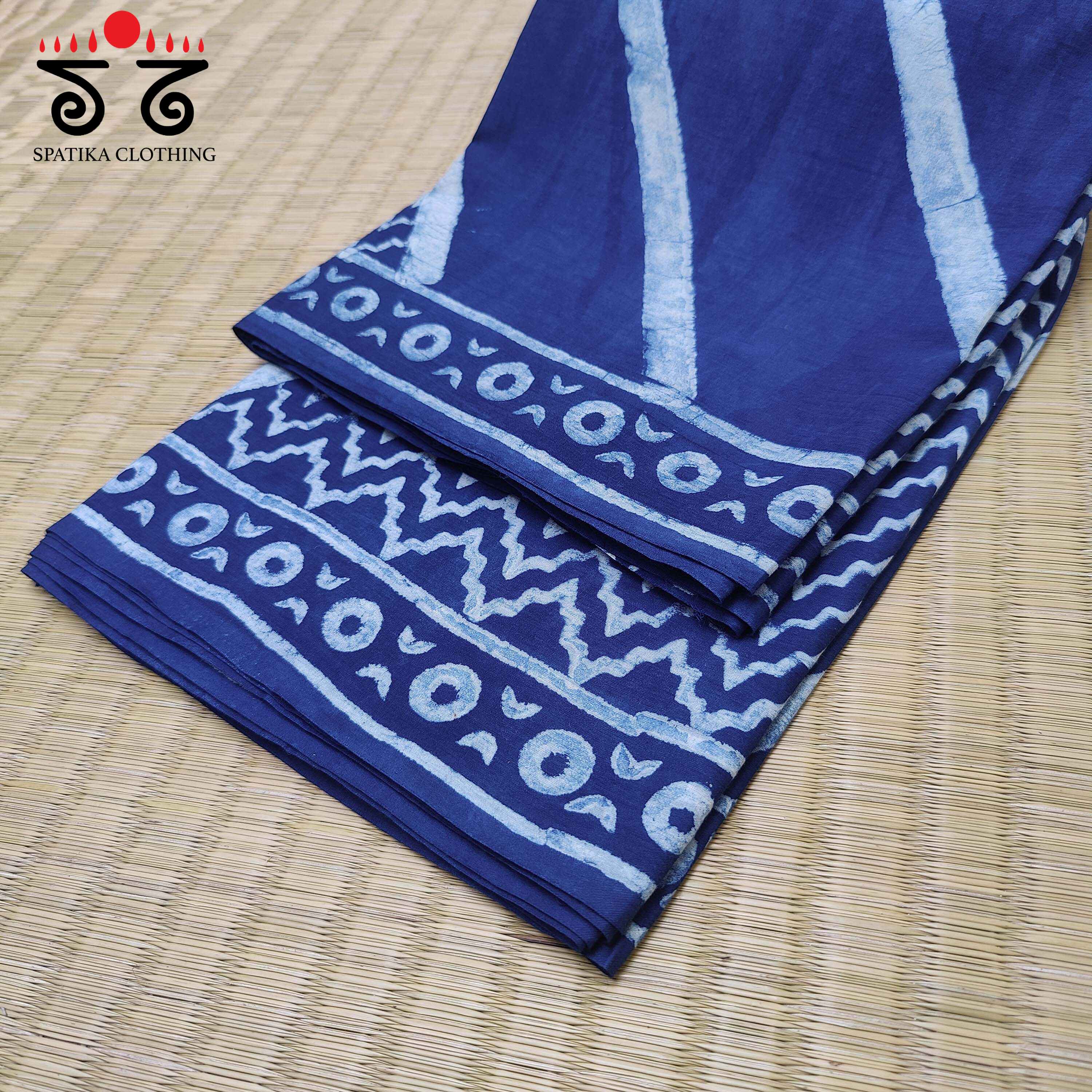 Indigo Handblock-Printed Mulmul Cotton Saree