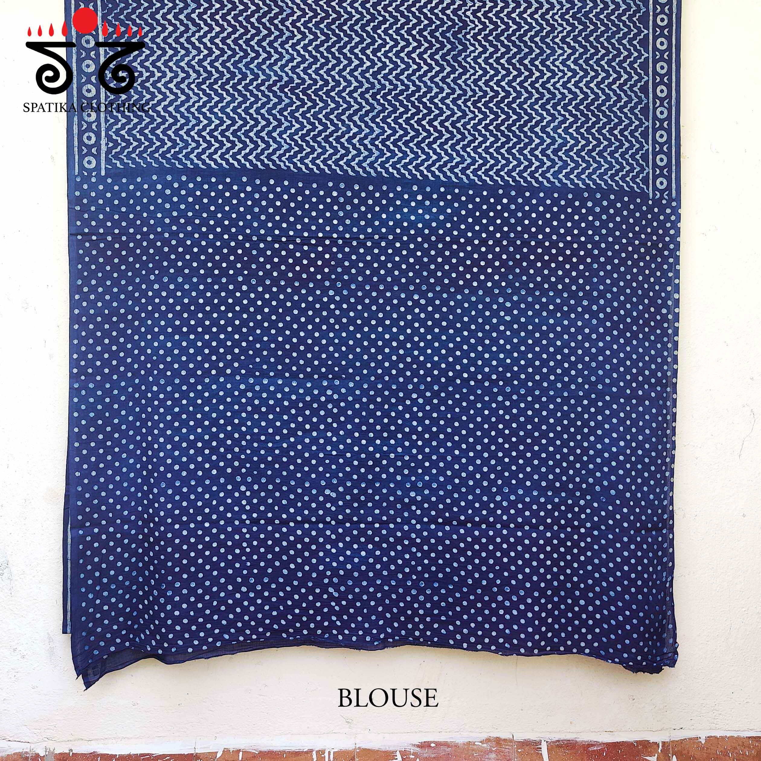 Indigo Handblock-Printed Mulmul Cotton Saree