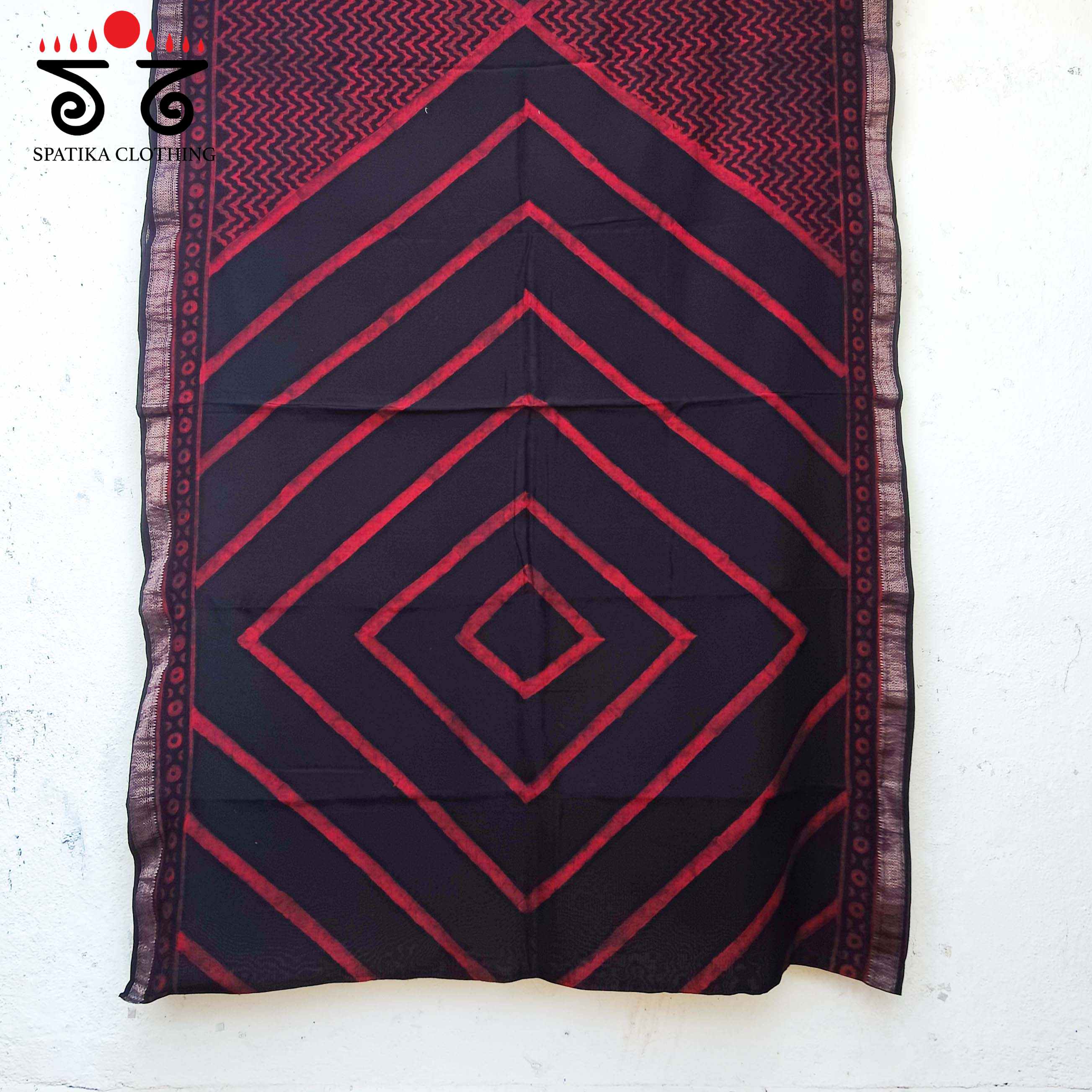 Handblock Print on Maheshwari Silk-Cotton Saree