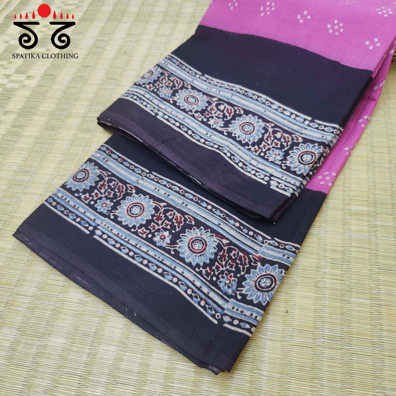 Ajrak - Bandhani Mulmul Cotton Saree