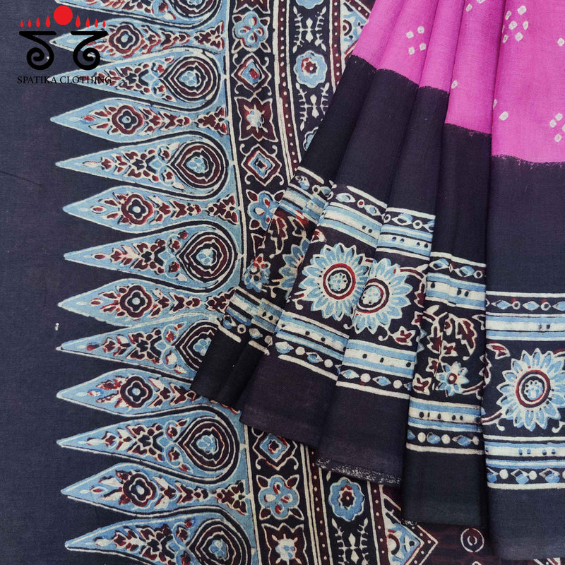 Ajrak - Bandhani Mulmul Cotton Saree