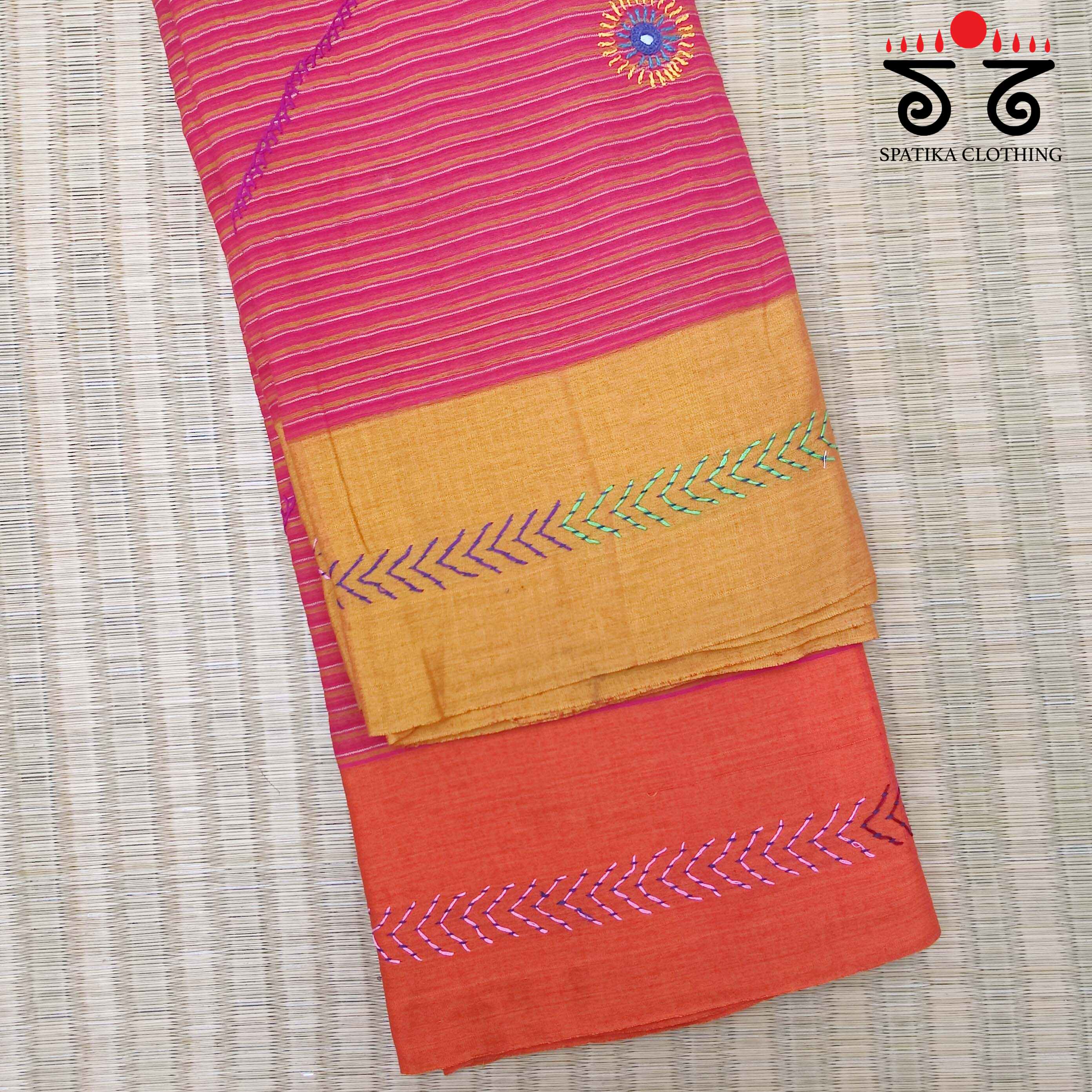 Hand-embroidered cotton Saree