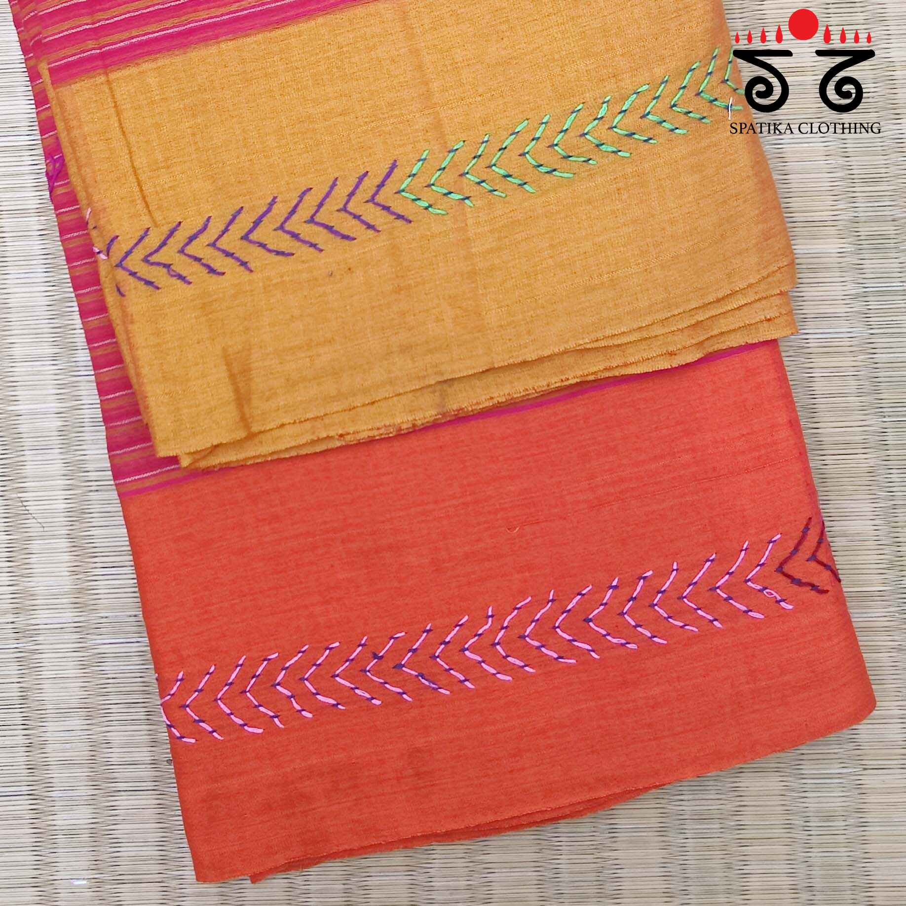 Hand-embroidered cotton Saree