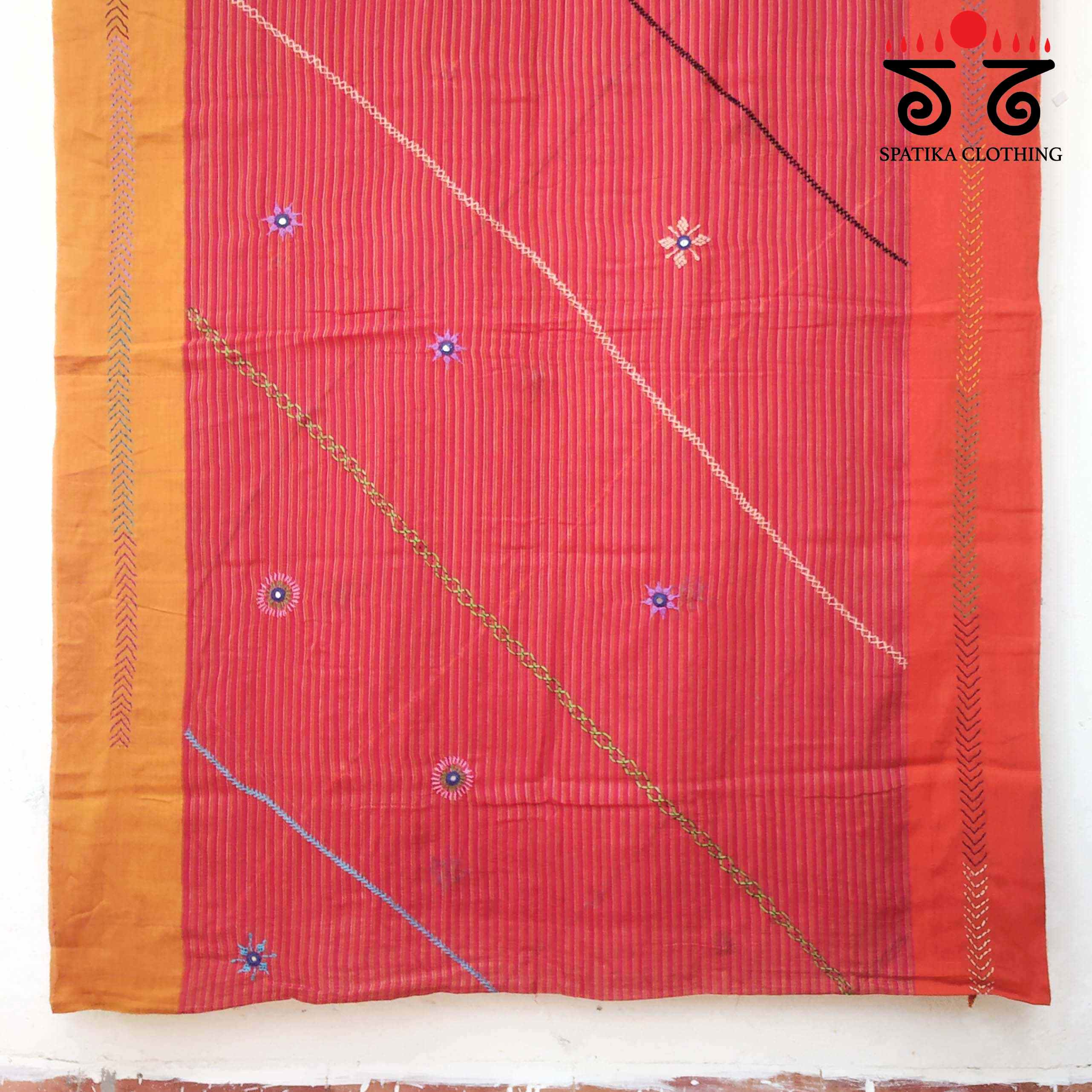 Hand-embroidered cotton Saree