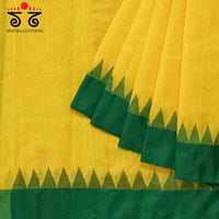 Yellow & Green Ponduru Handspun Saree - With Silk border