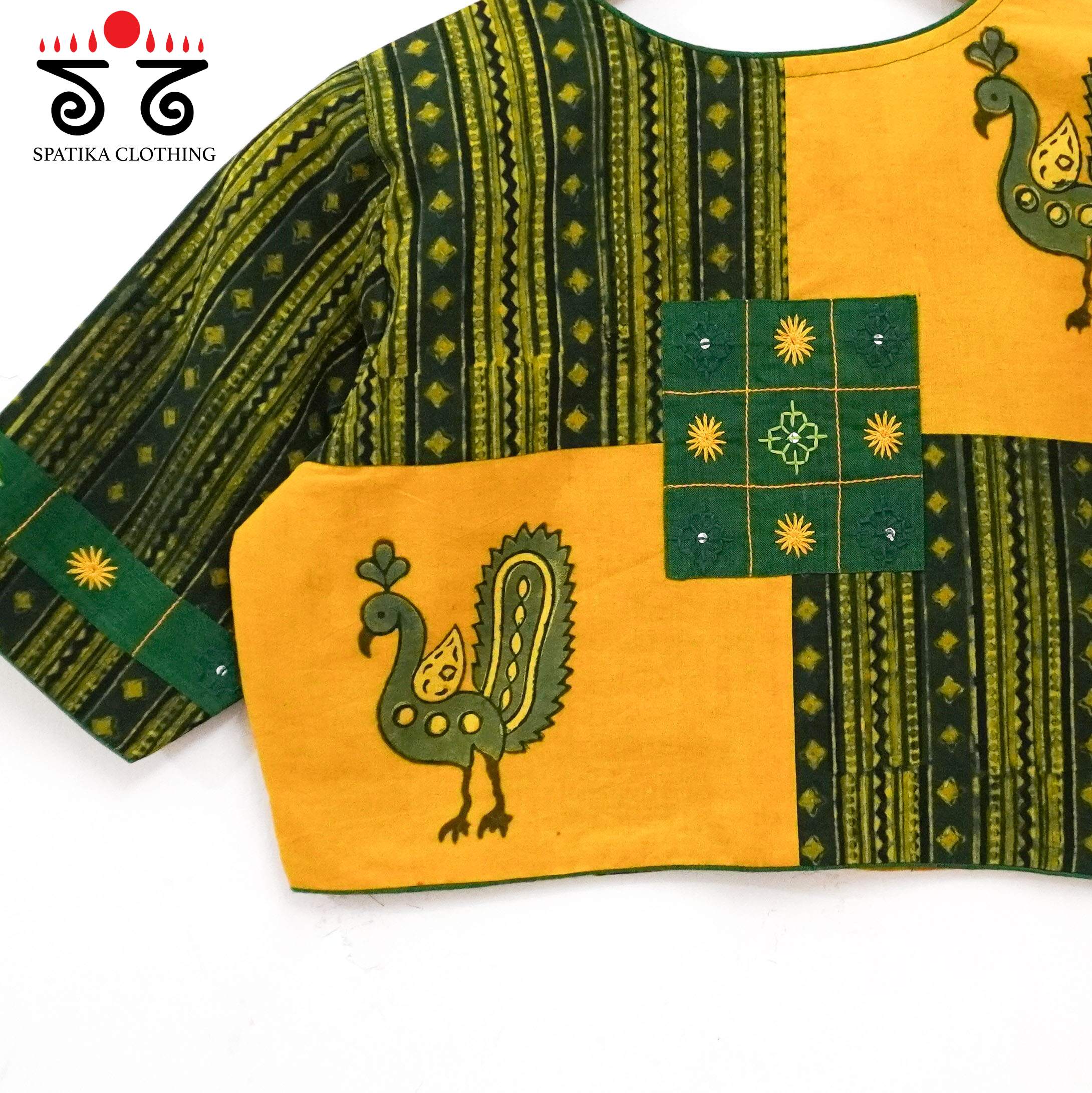 Green Morni Collage-Handcrafted Blouse
