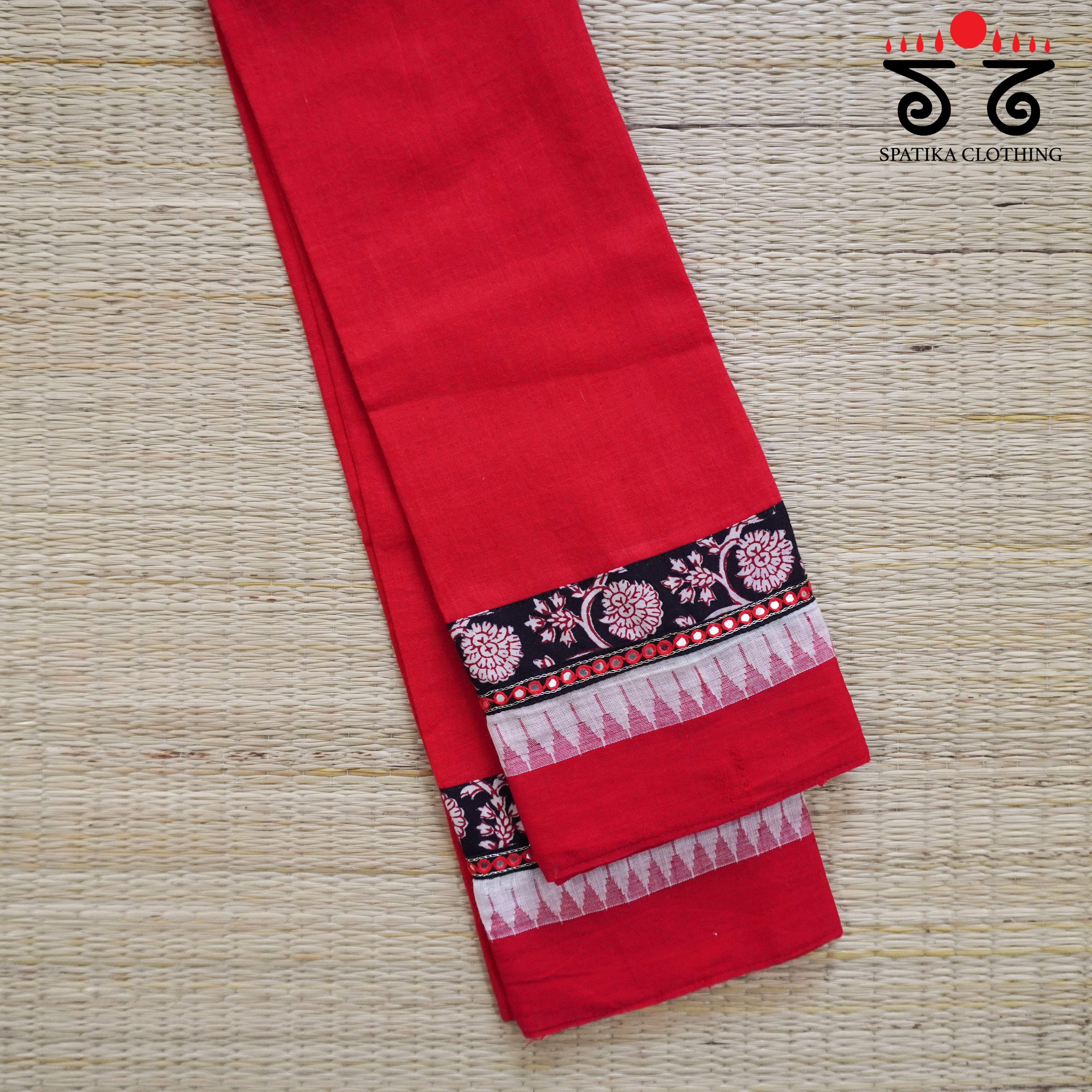 Handblock Printed - Hand Embroidered Blouse Fabric