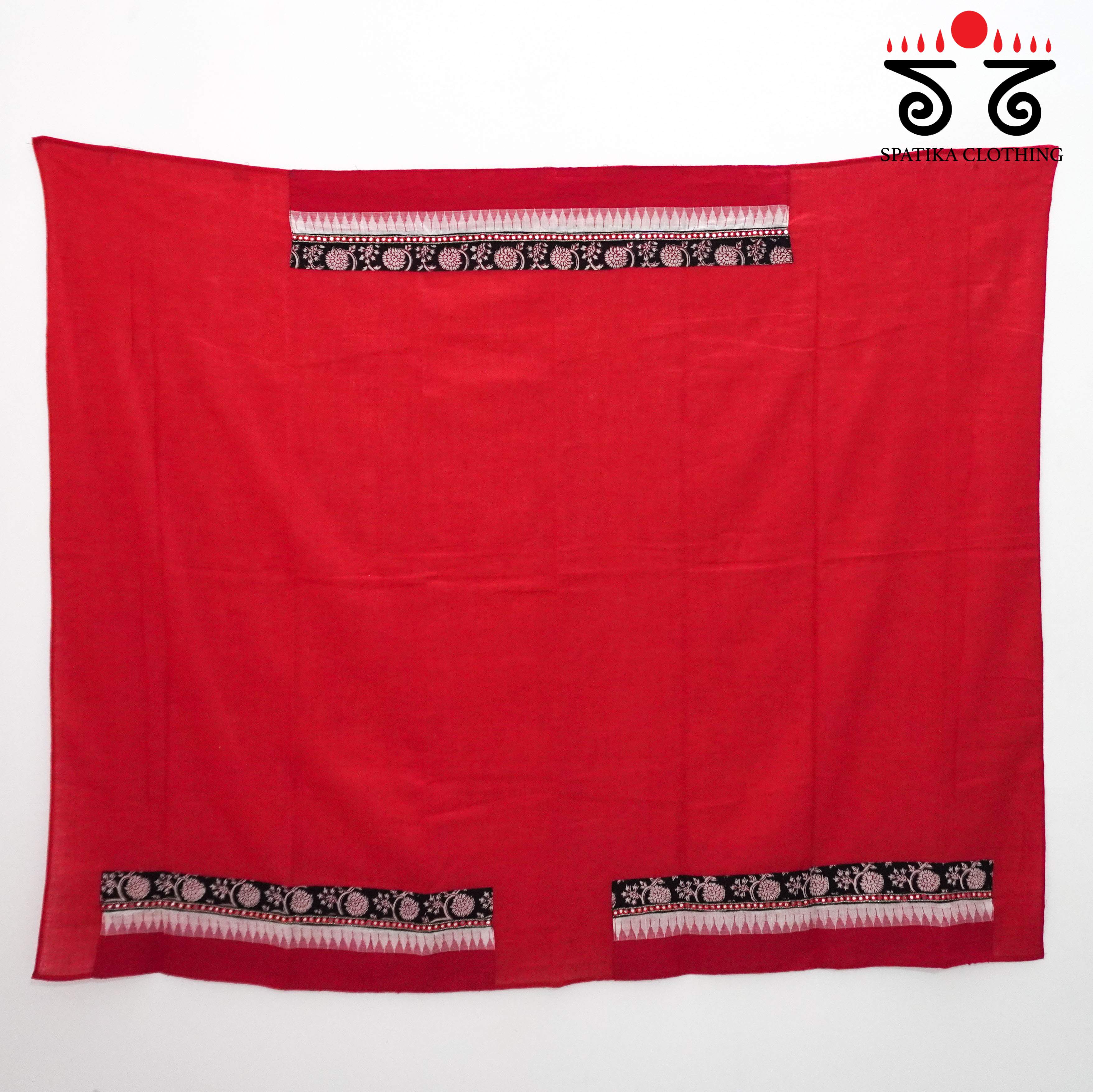 Handblock Printed - Hand Embroidered Blouse Fabric