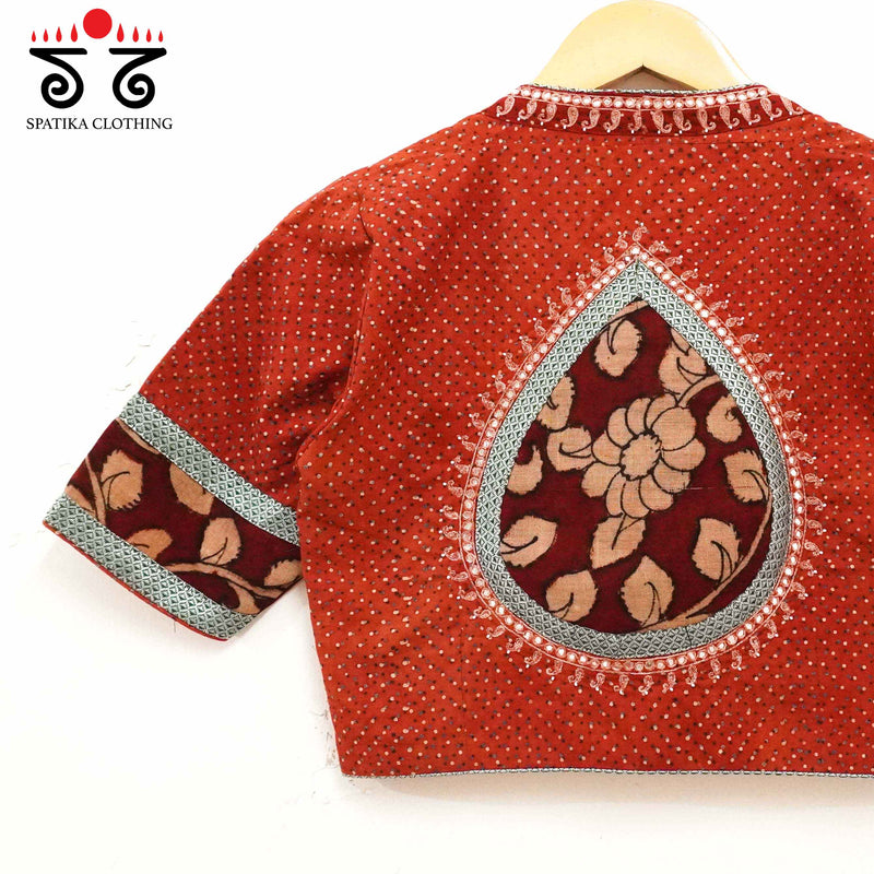Ajrak Pen Kalamkari - Terracotta Handcrafted Blouse