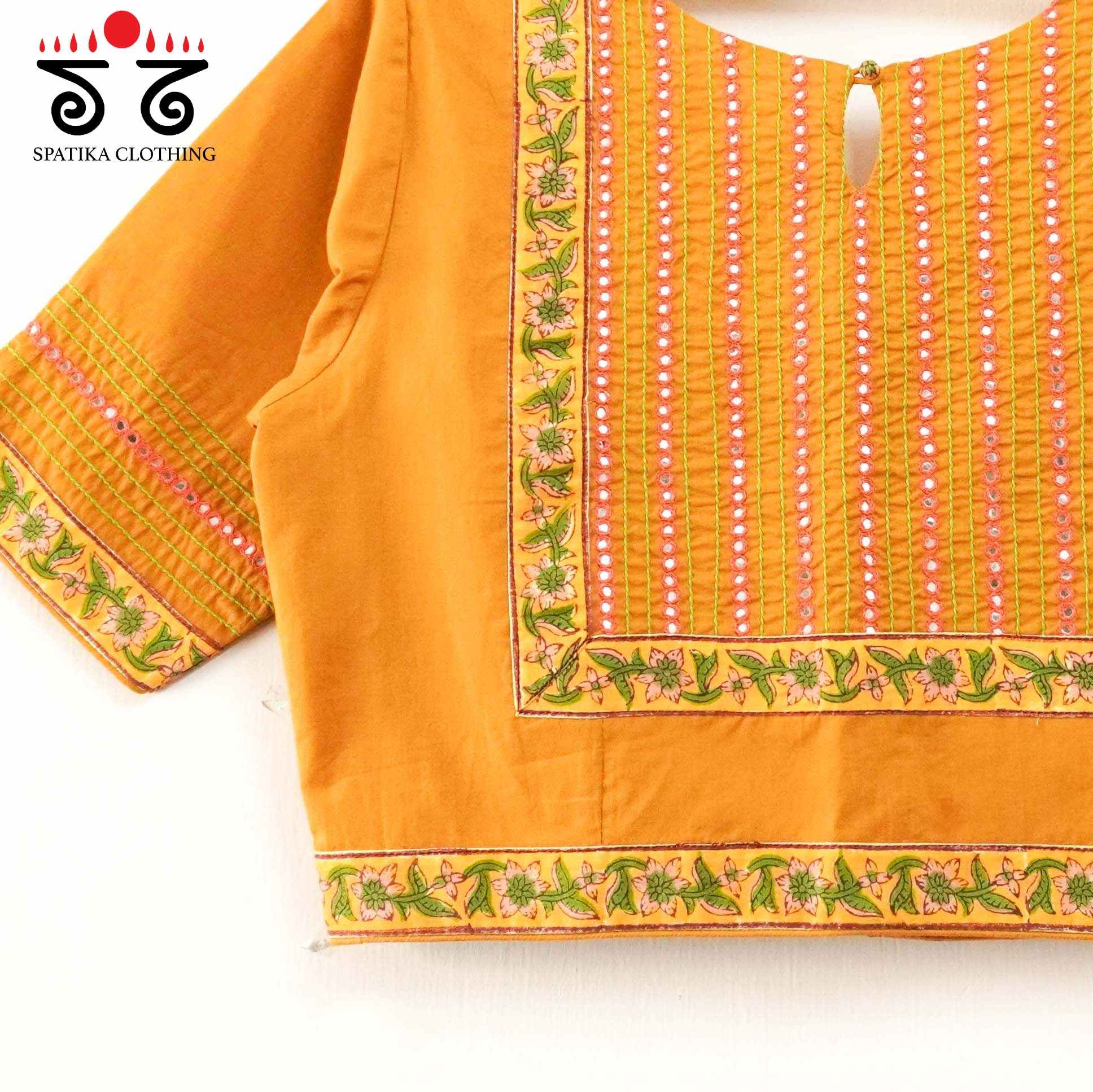 Yellow Mirror Work Hand embroidered Blouse