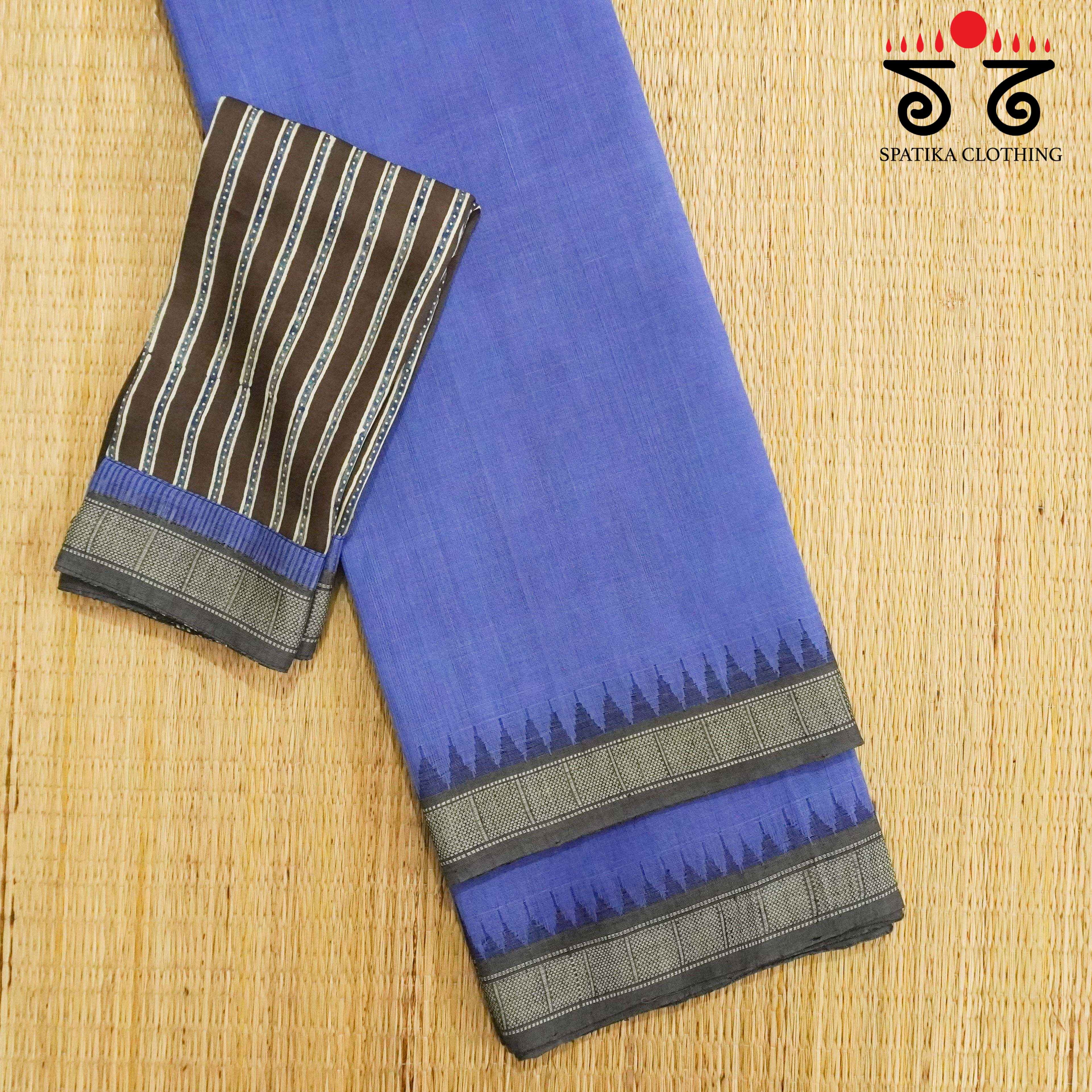 Blue Ponduru Handspun Cotton Saree - With Special Blouse