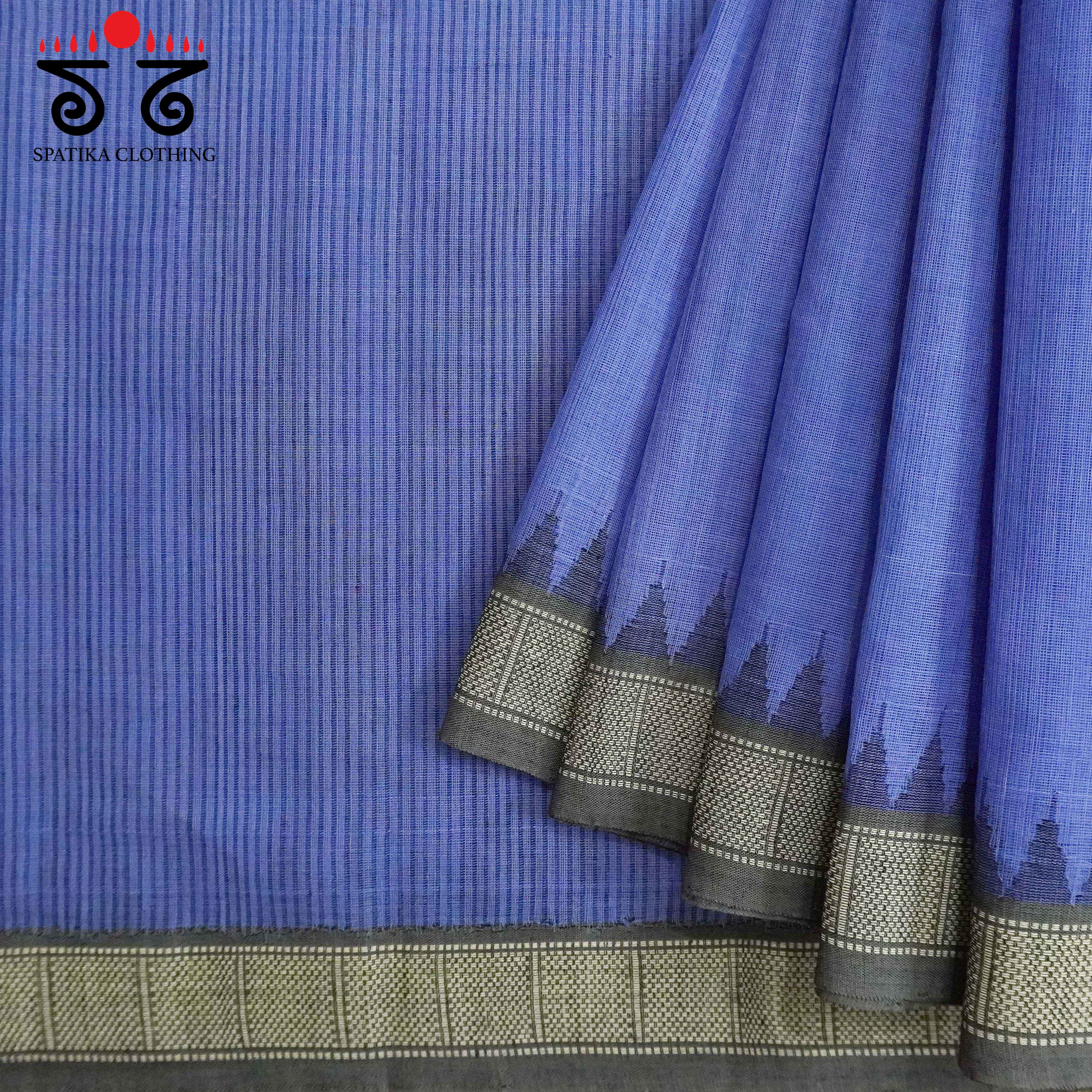 Blue Ponduru Handspun Cotton Saree - With Special Blouse