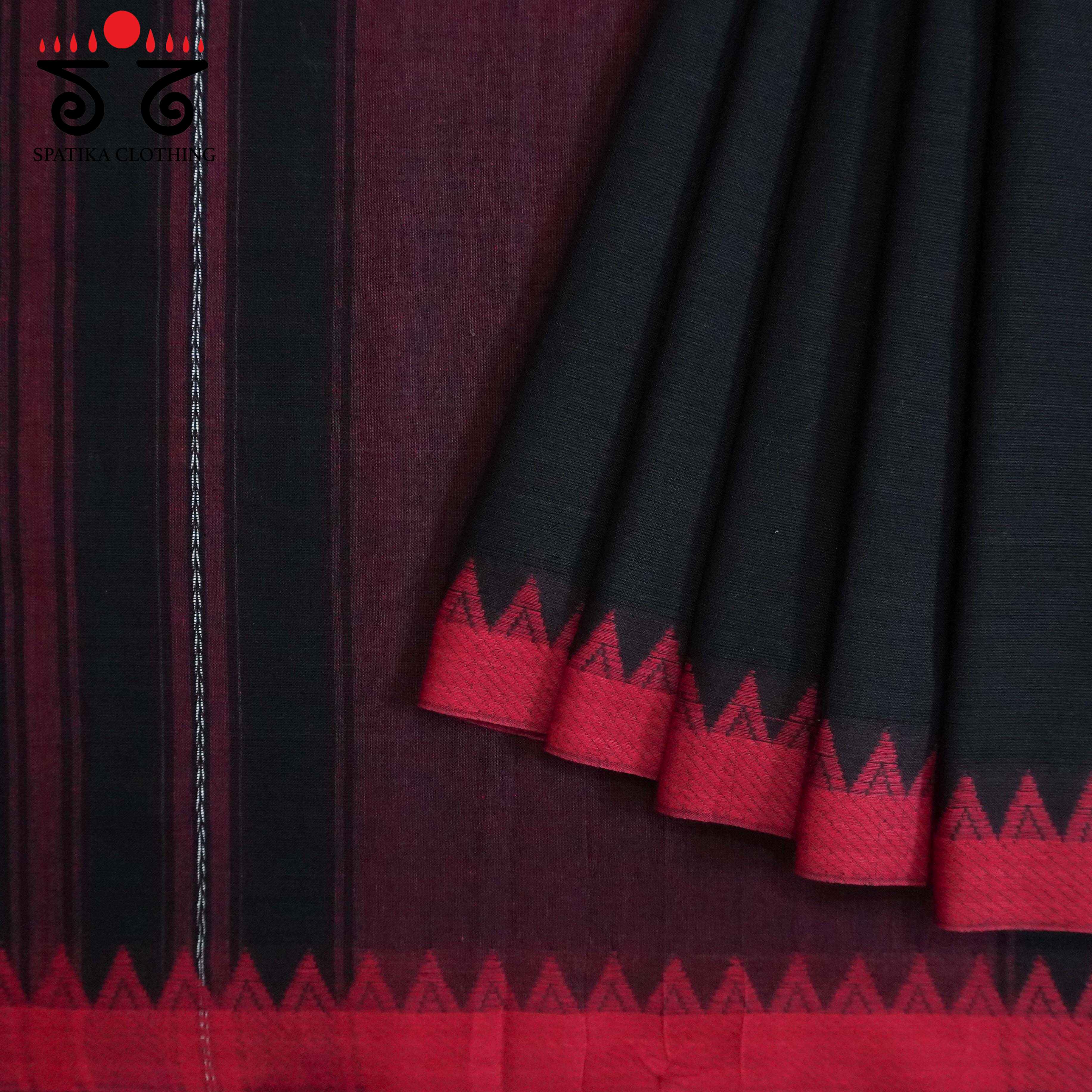 Begampur - Black & Red Handwoven Cotton Saree