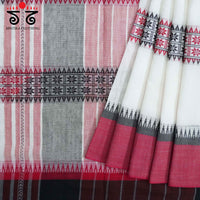 White Multi-colour Begampur Handwoven Cotton Saree New!