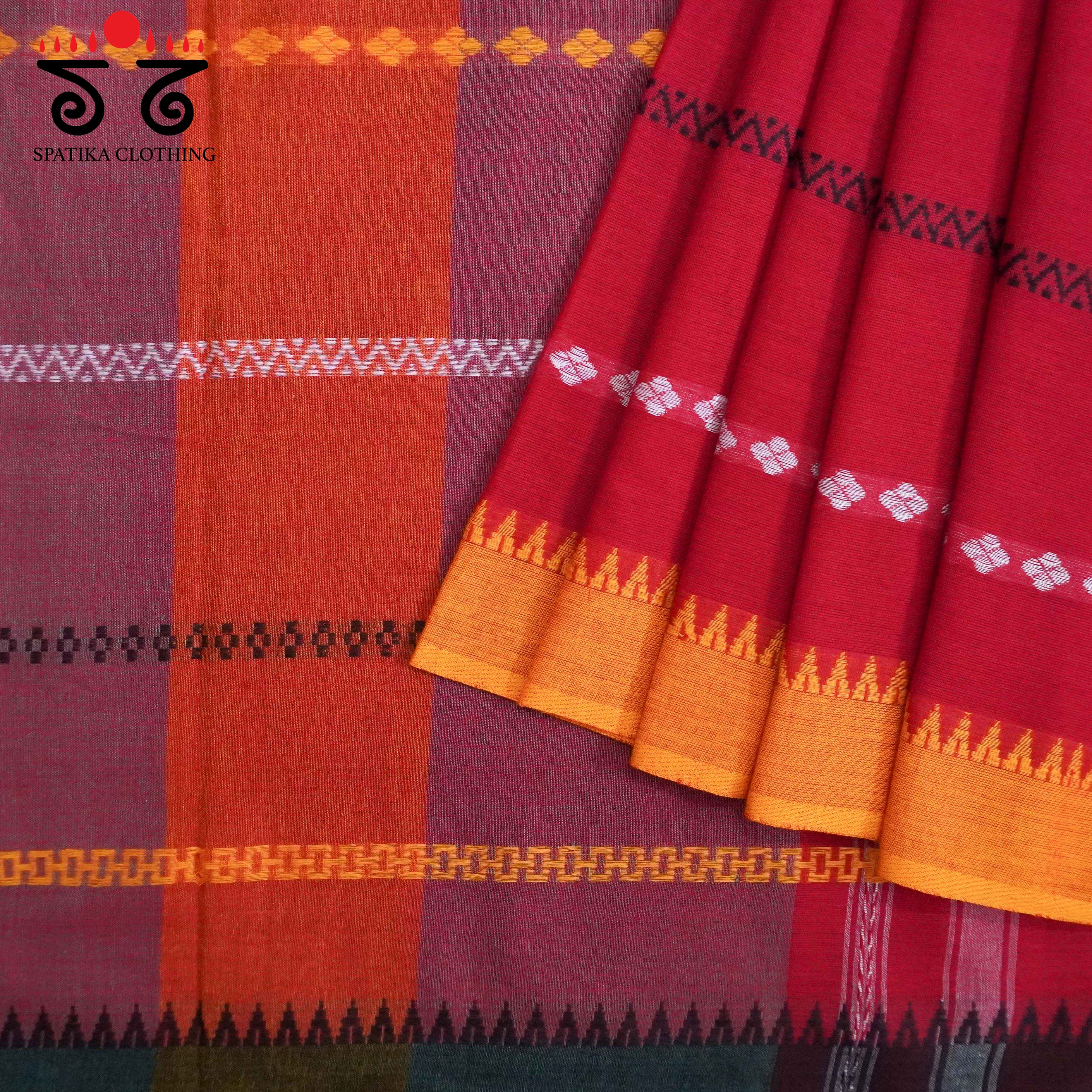 Begampur - Red Handwoven Cotton Saree