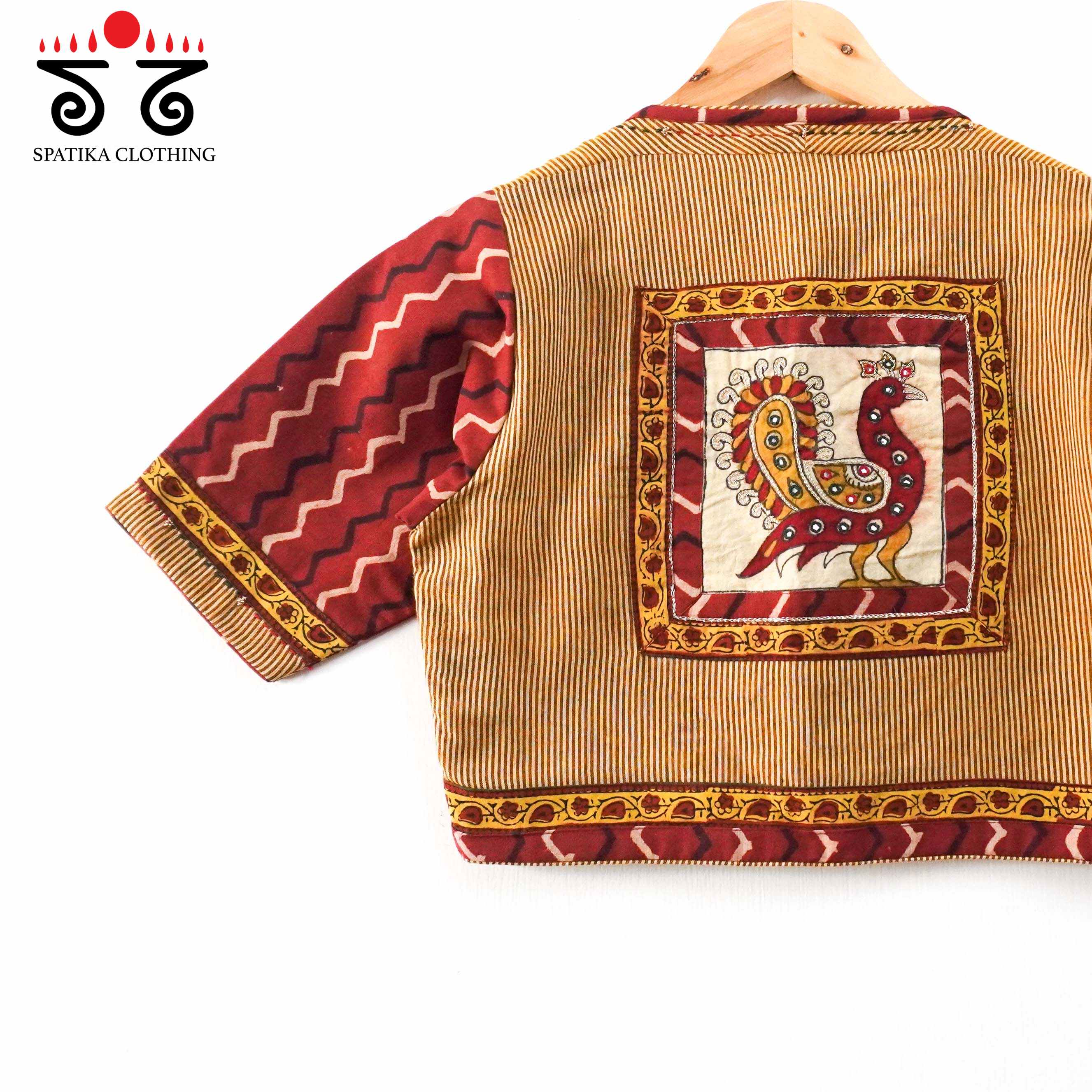Ajrak Pen Kalamkari - Red & Yellow Handcrafted Blouse