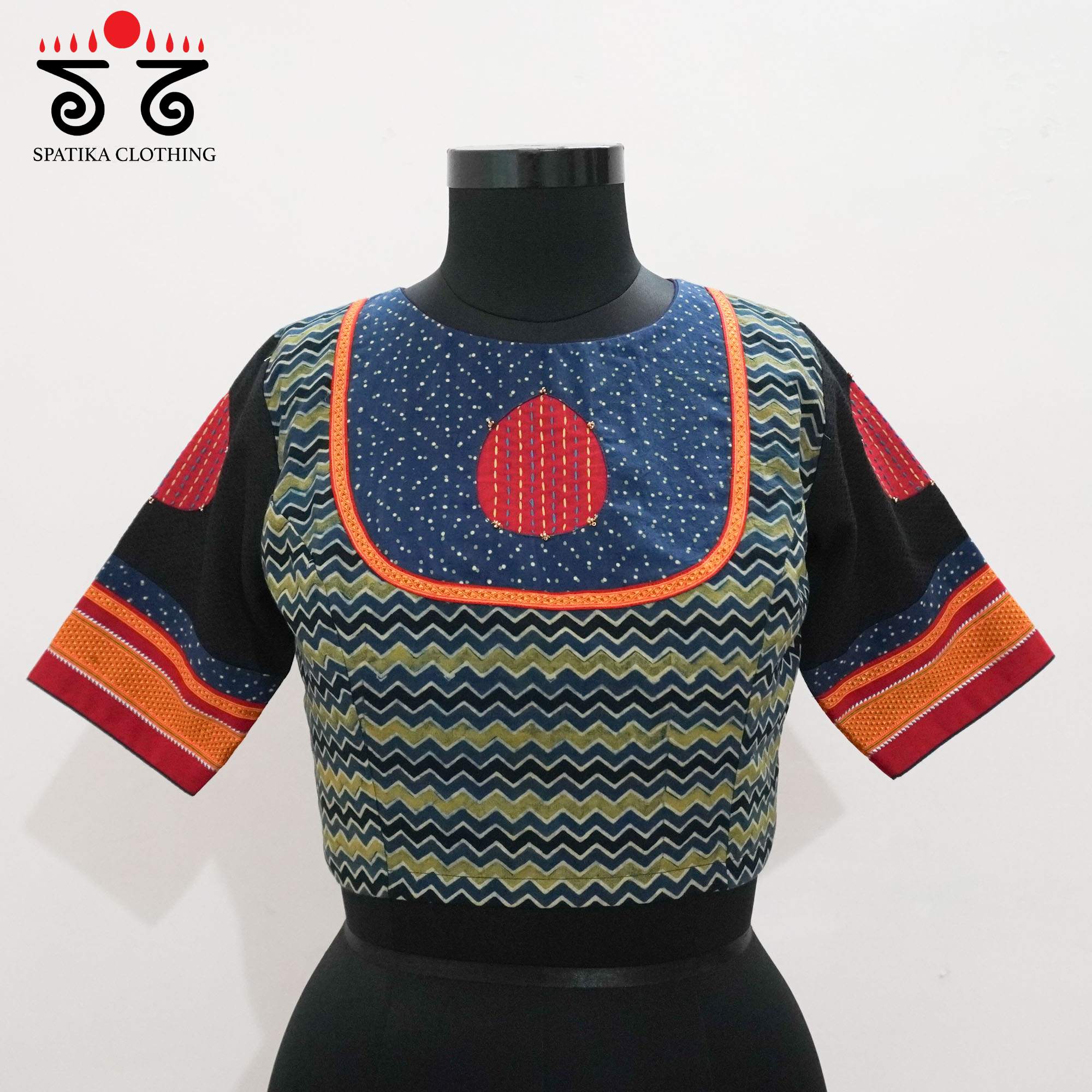 Blue Ajrak Patch Work Blouse New!