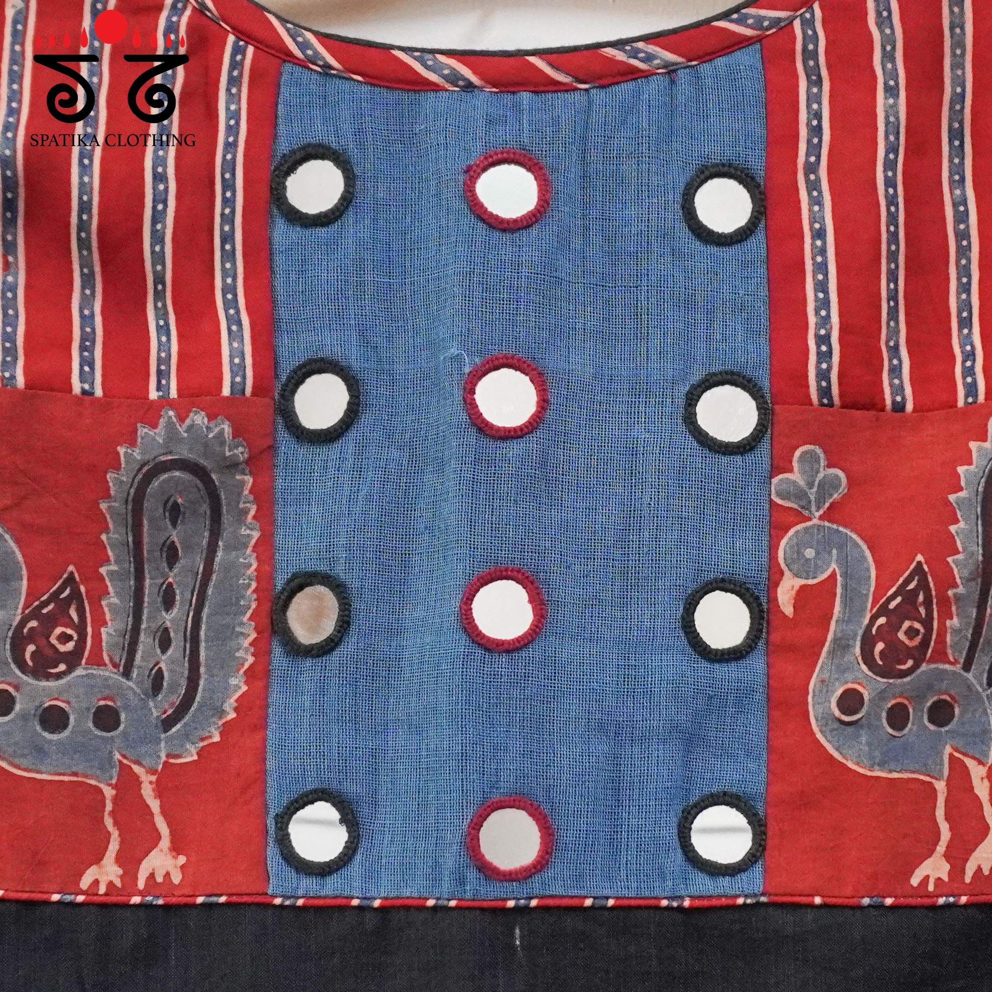 The Morni - Black, Blue & Red Mirror work Blouse