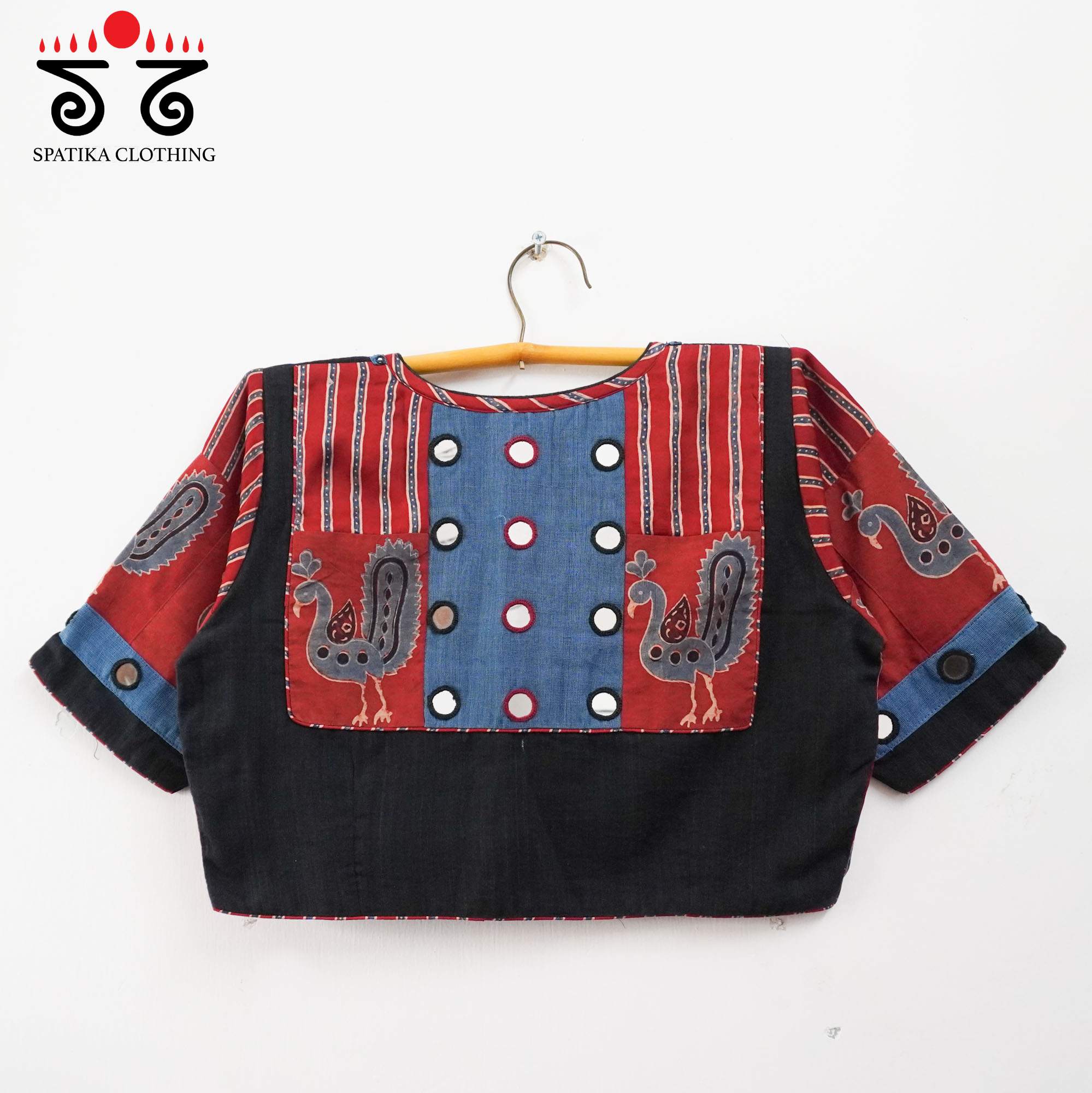 The Morni - Black, Blue & Red Mirror work Blouse