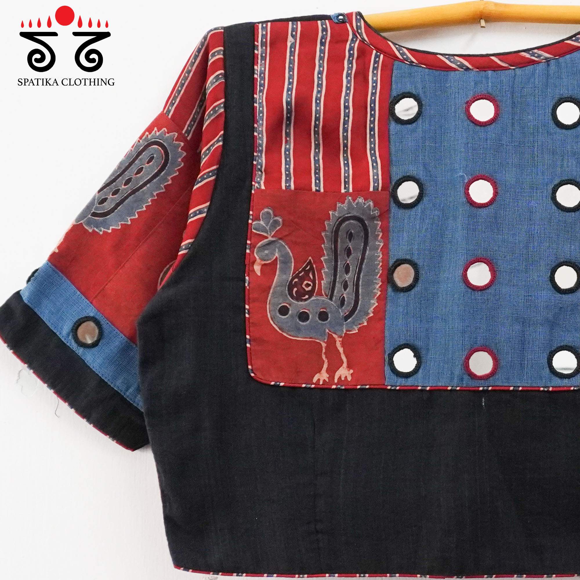 The Morni - Black, Blue & Red Mirror work Blouse