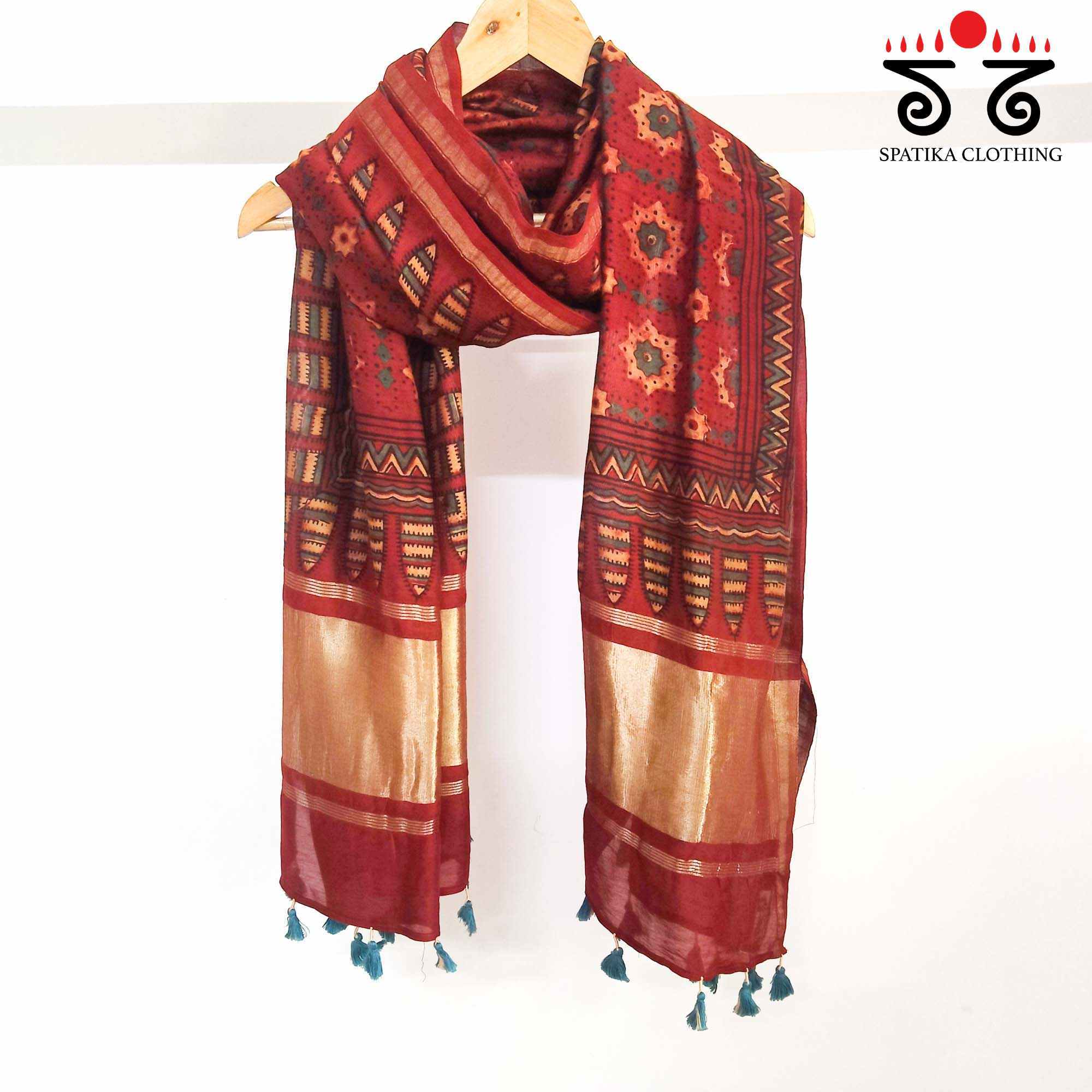 Ajrakh Zari Pallu Dupatta