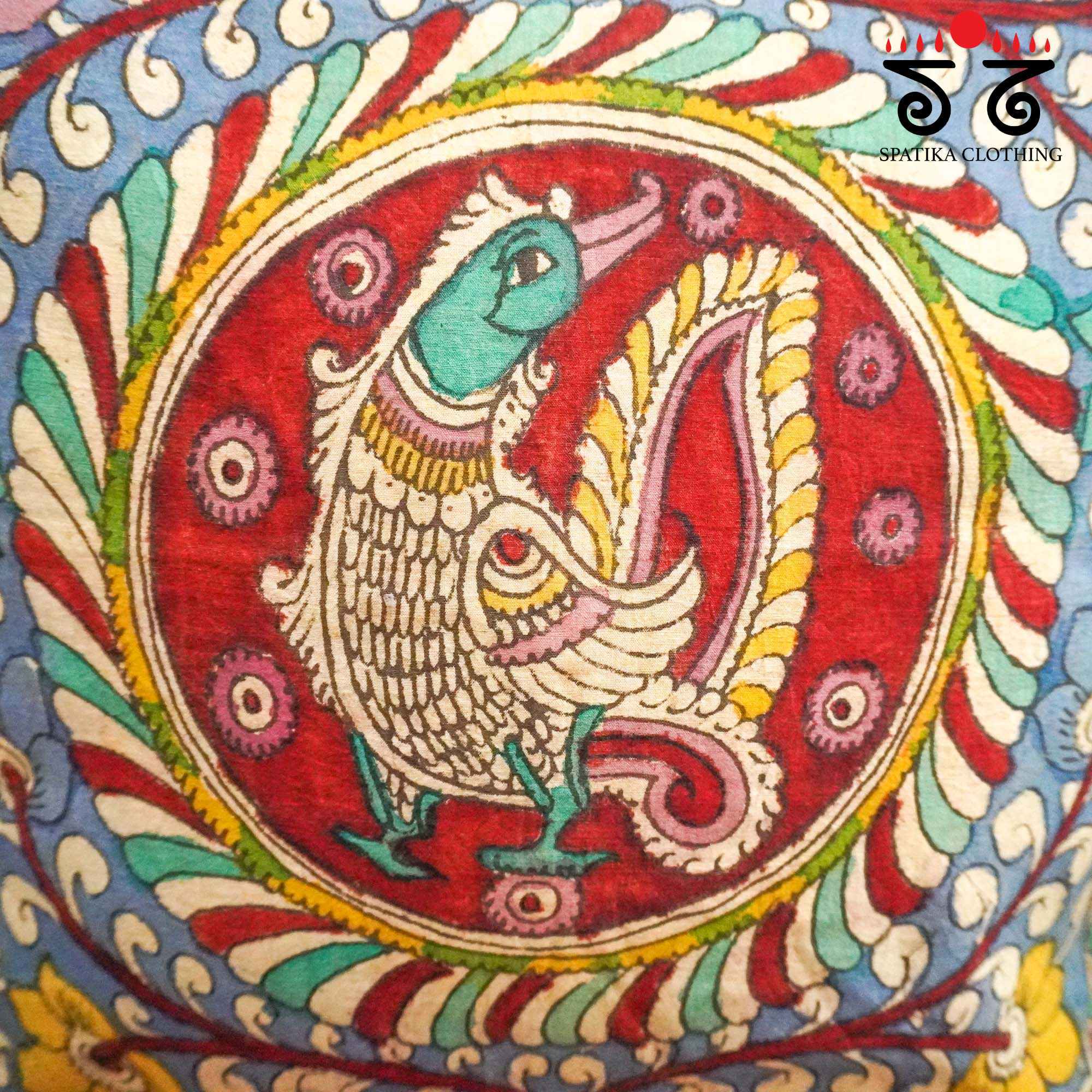 Maroon Pen Kalamkari Cushion Cover