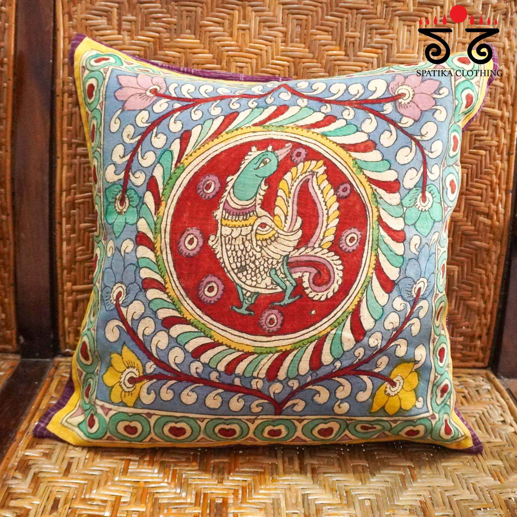 Maroon Pen Kalamkari Cushion Cover