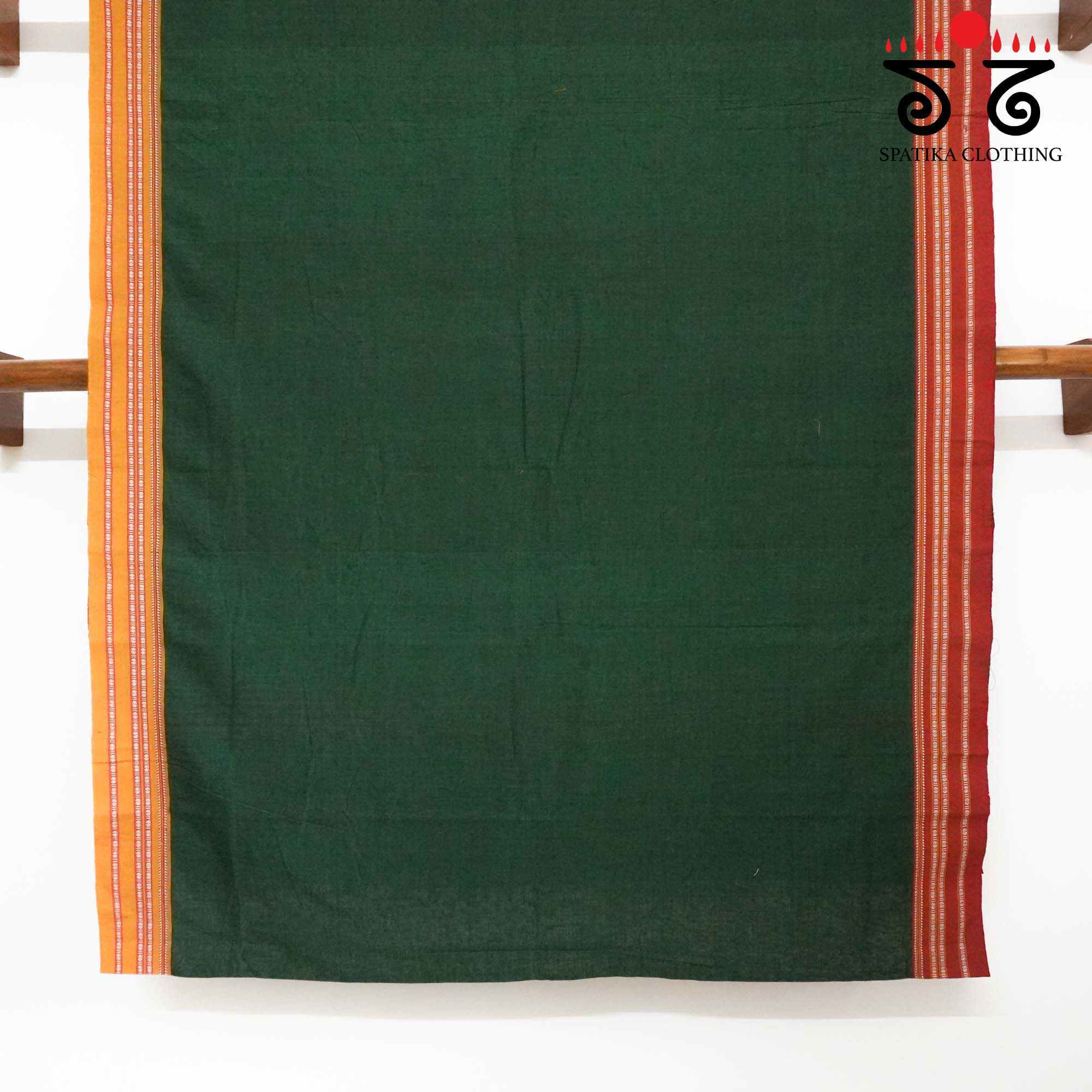 Green Ilkal Handwoven Cotton Saree - Bandhini Blouse
