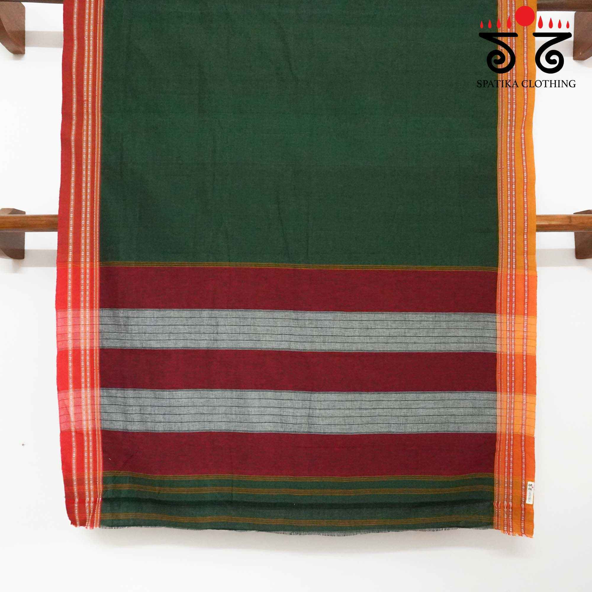 Green Ilkal Handwoven Cotton Saree - Bandhini Blouse