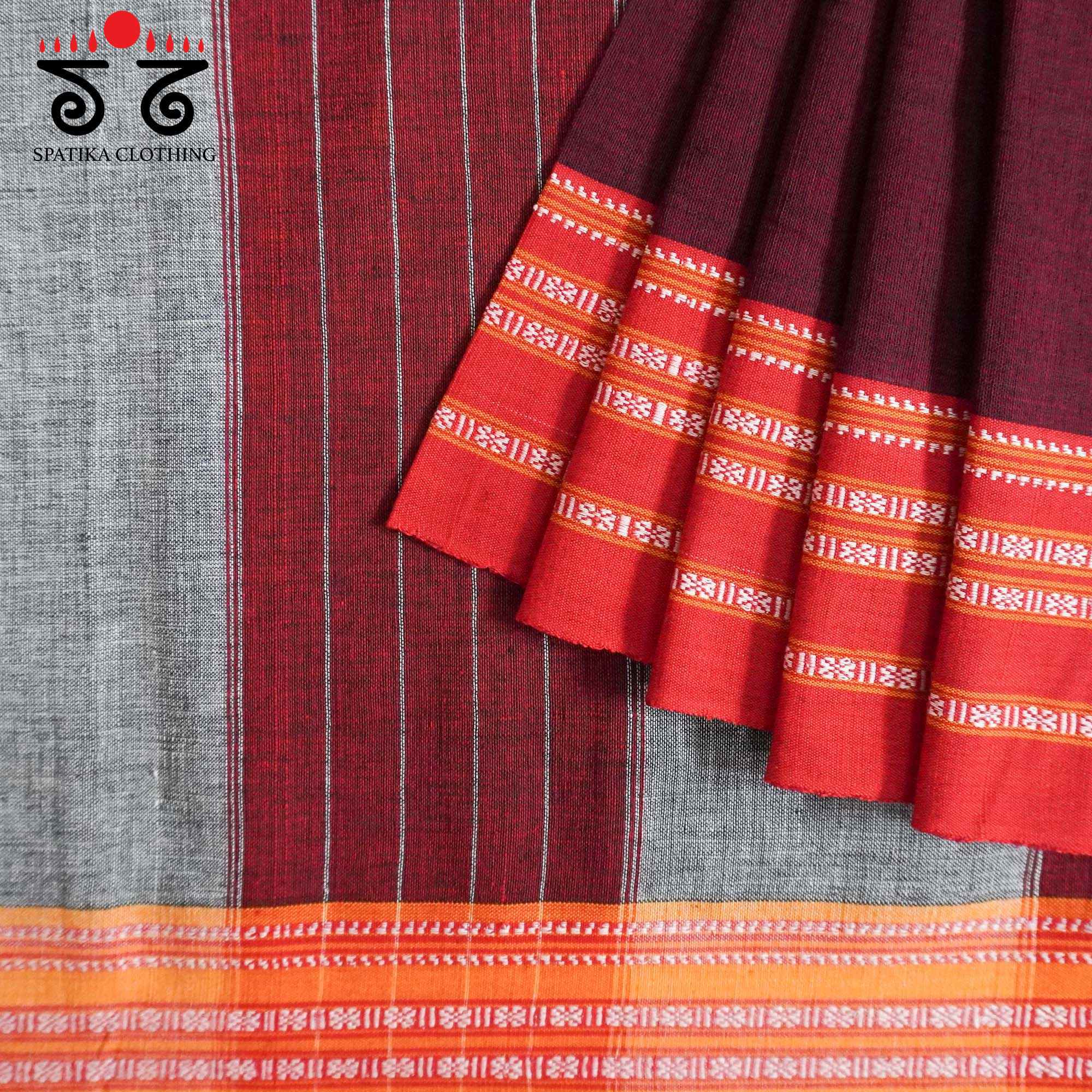 Maroon Ilkal Handwoven Cotton Saree - Bandhini Blouse