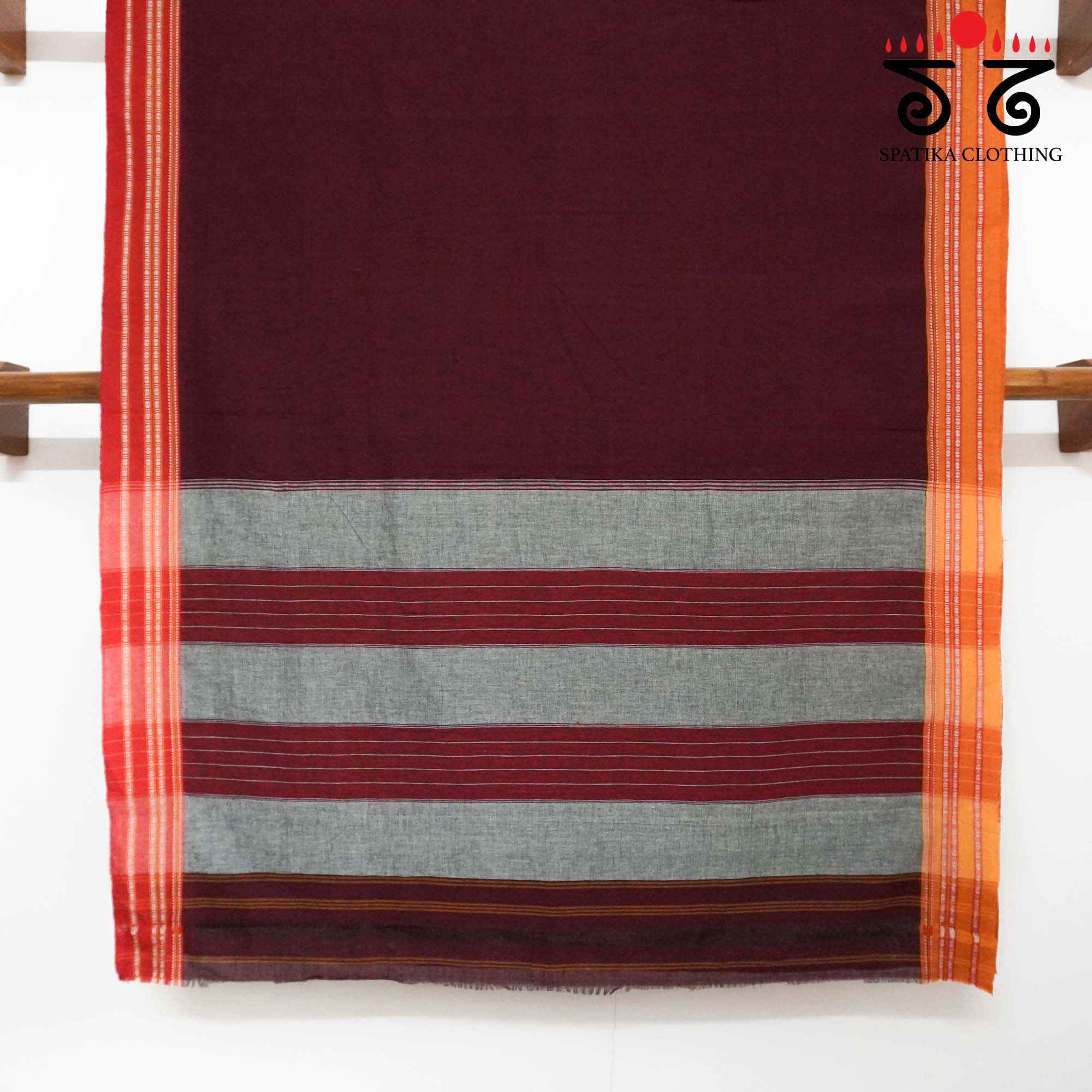 Maroon Ilkal Handwoven Cotton Saree - Bandhini Blouse
