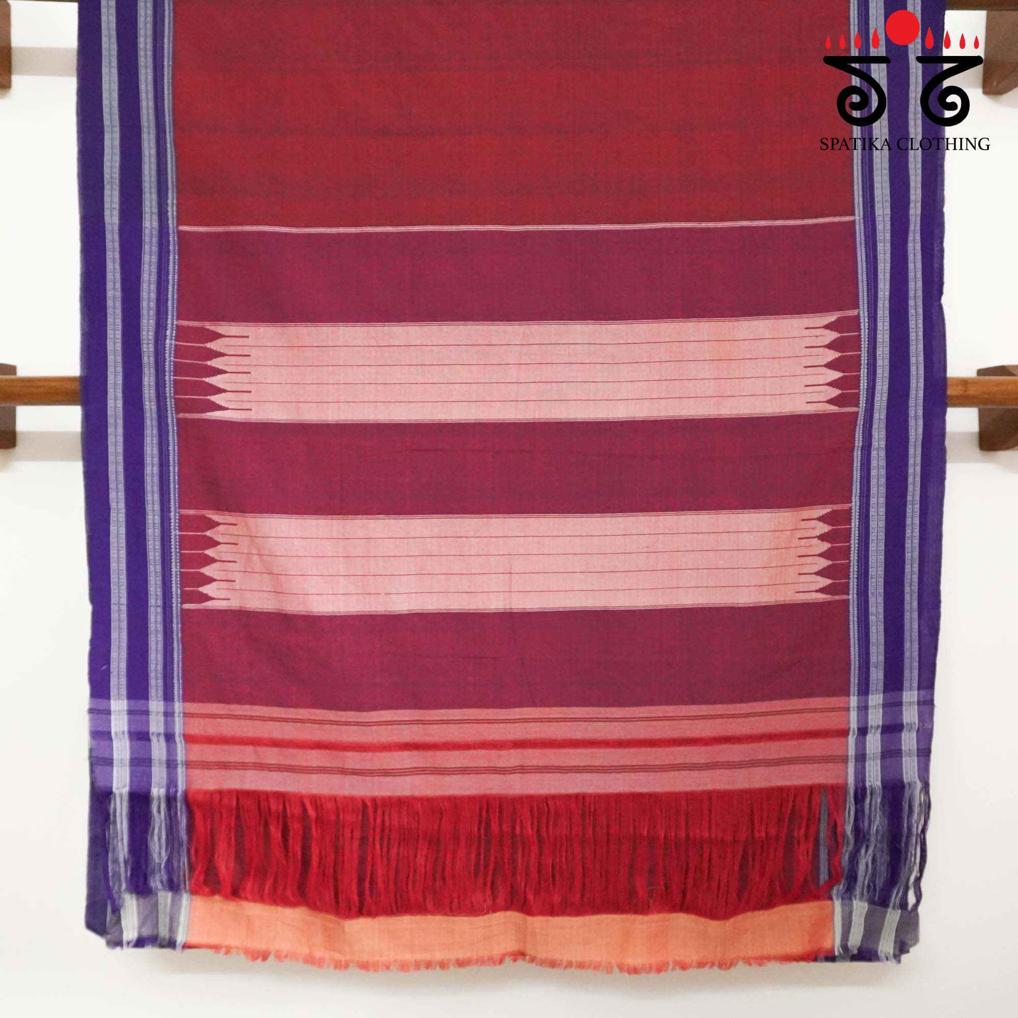 Red Ilkal Handwoven Cotton Saree - Bandhini Blouse