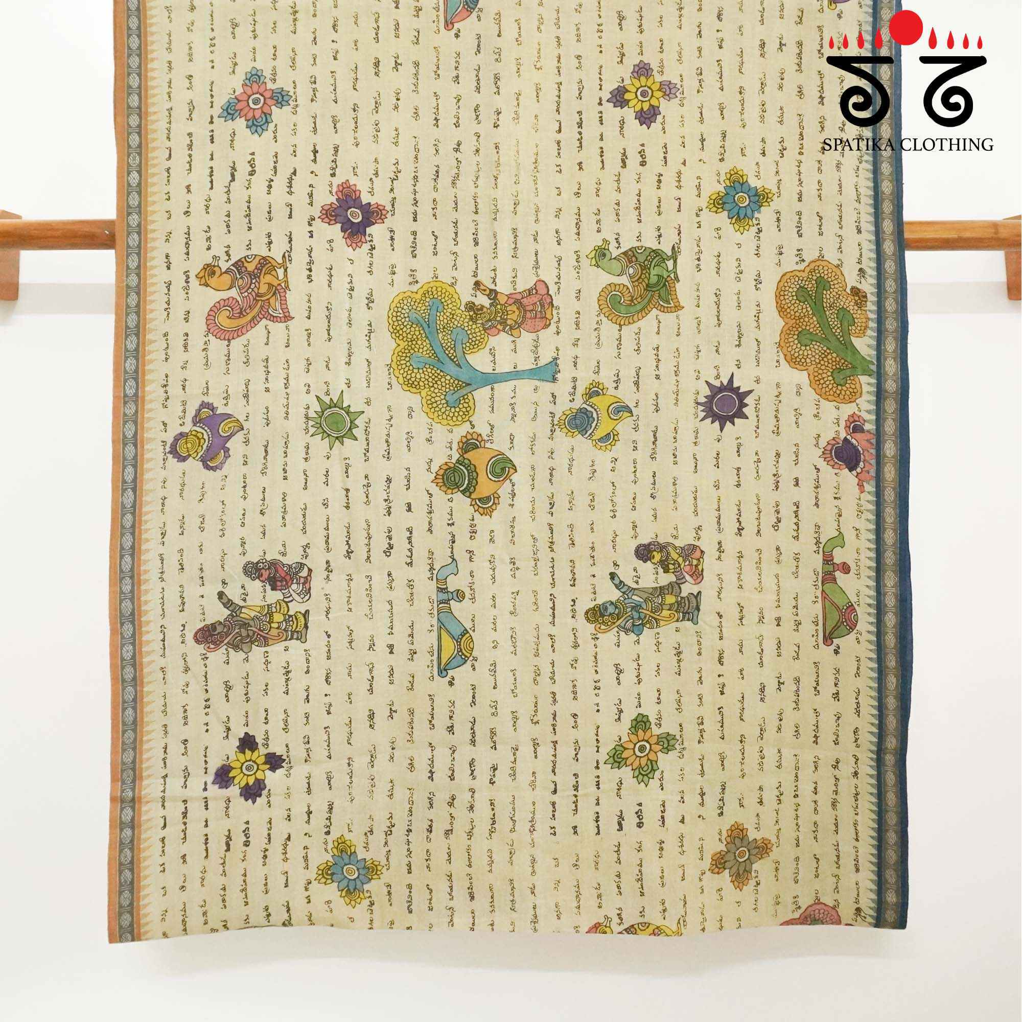 Ramayana - Beige Pen Kalamkari On Ponduru Saree