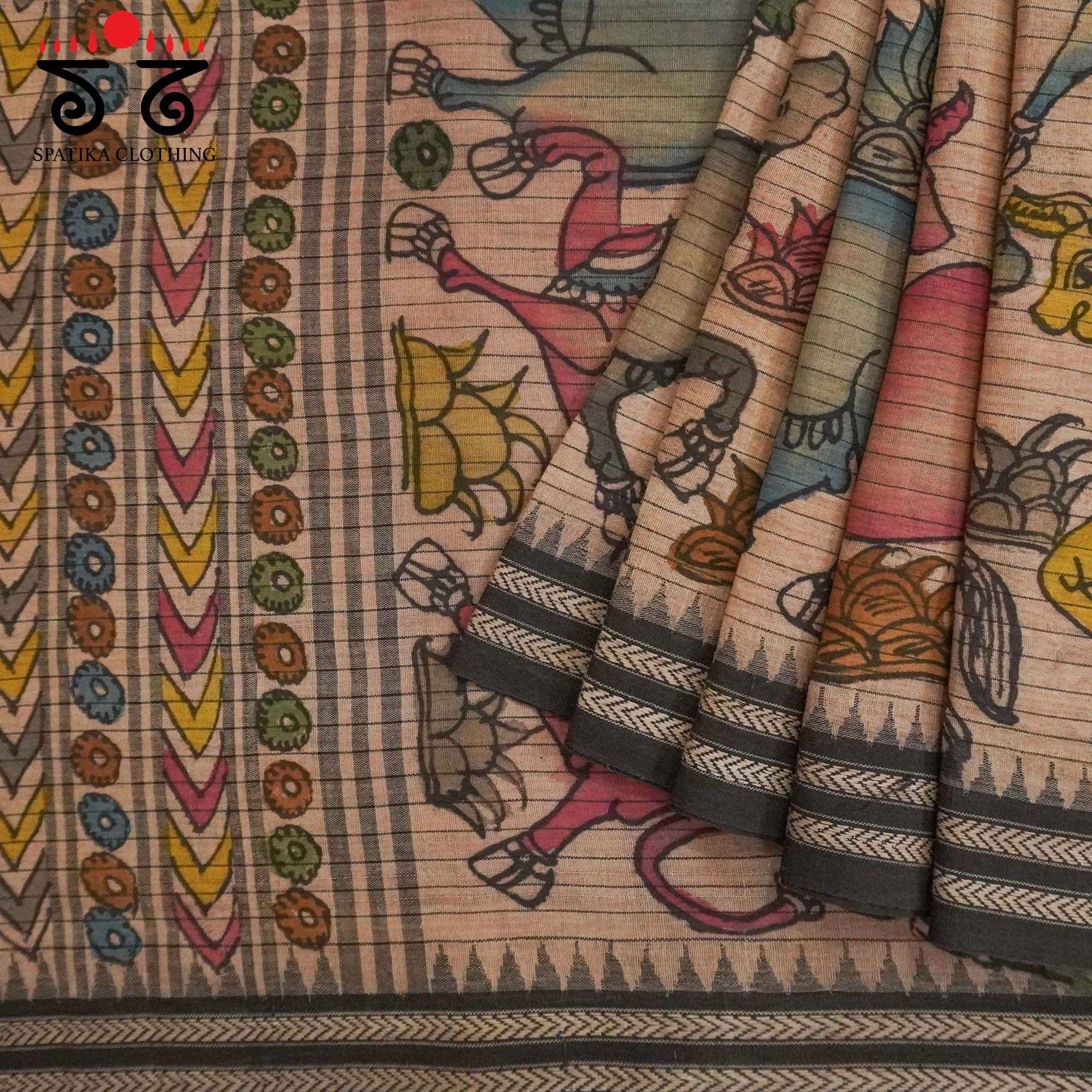 Pichwai Cows Saree - Anar & Pink Pen Kalamkari On Ponduru Saree