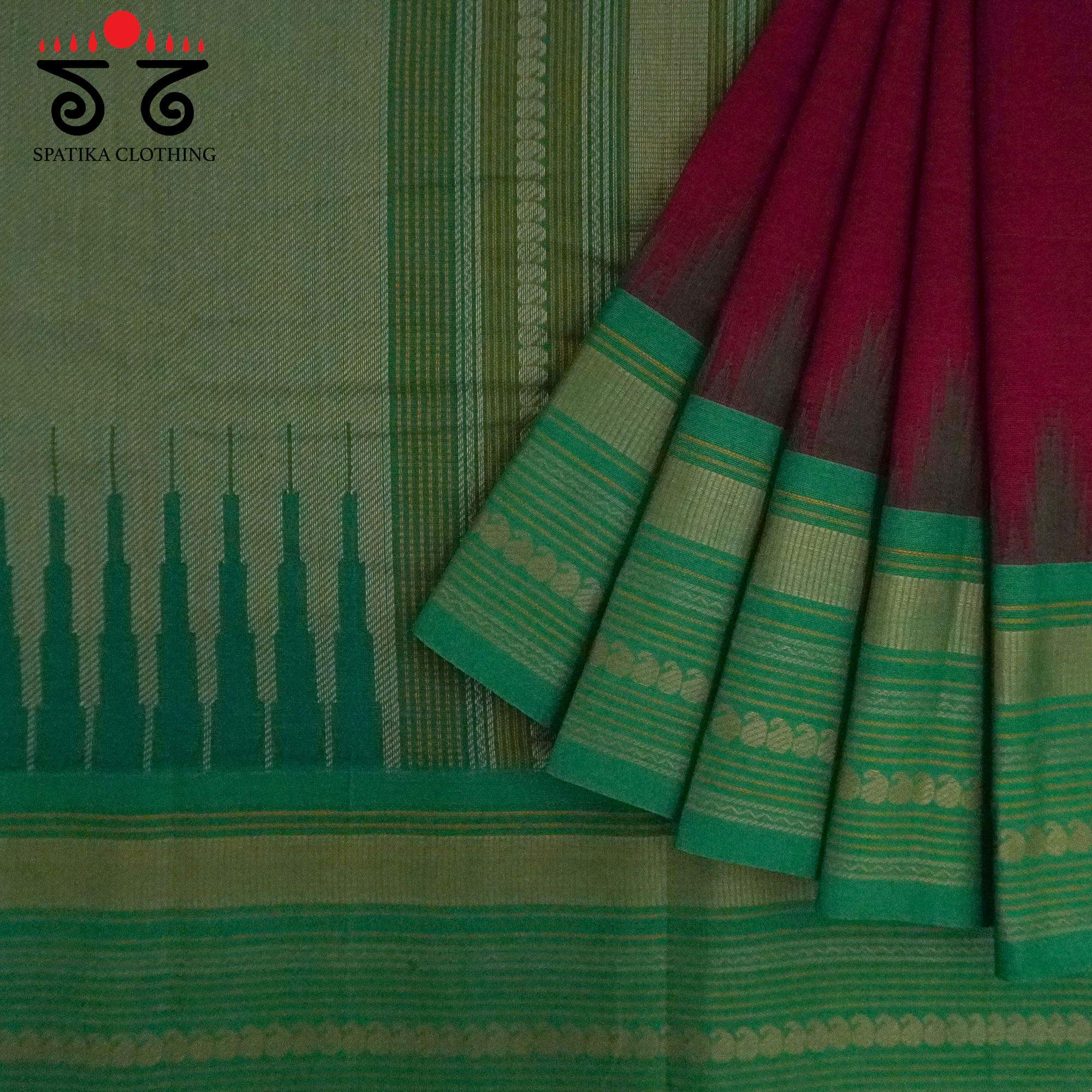 Red Korvai Kanchi Handwoven Cotton Saree