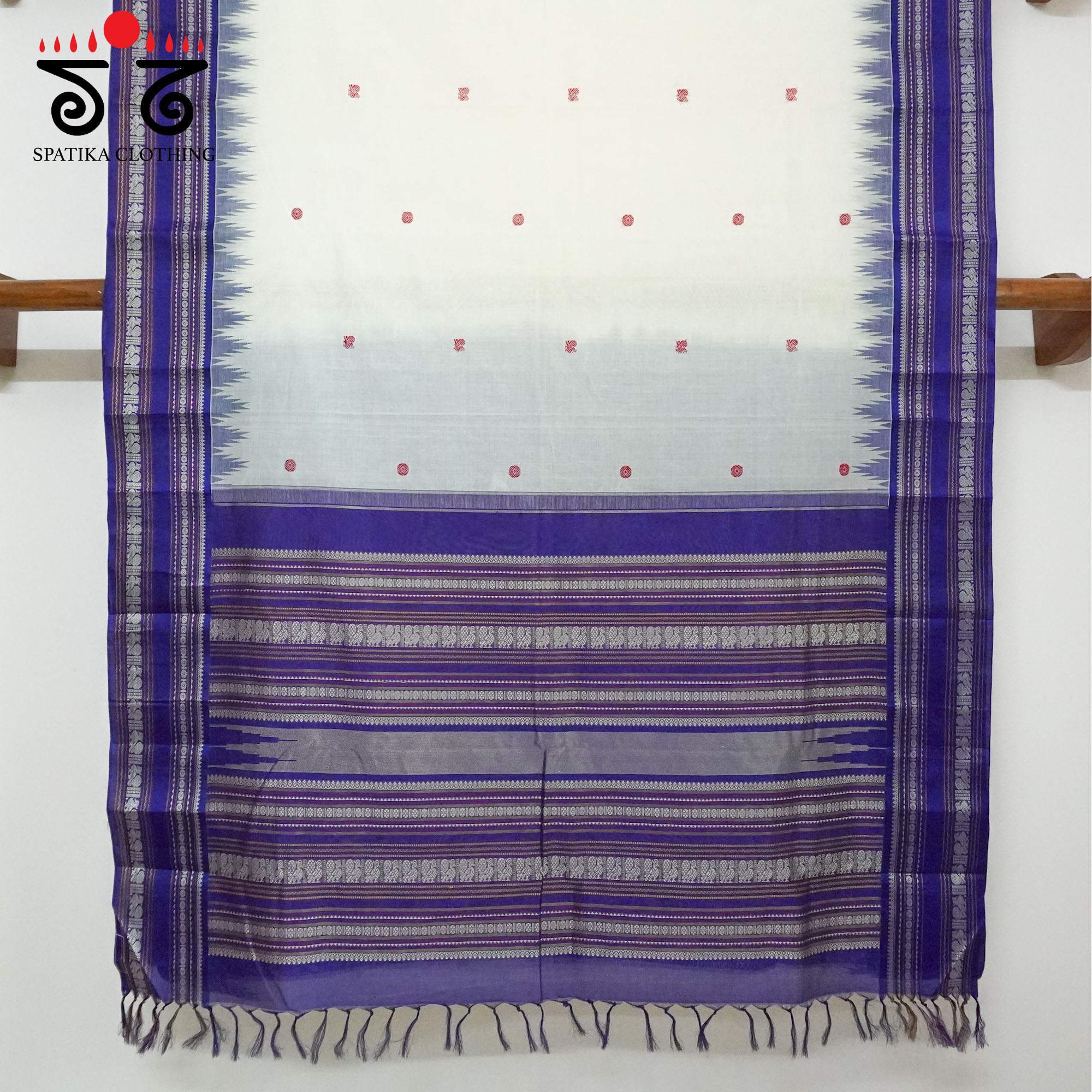 White Korvai Kanchi Cotton - Silk Border Saree