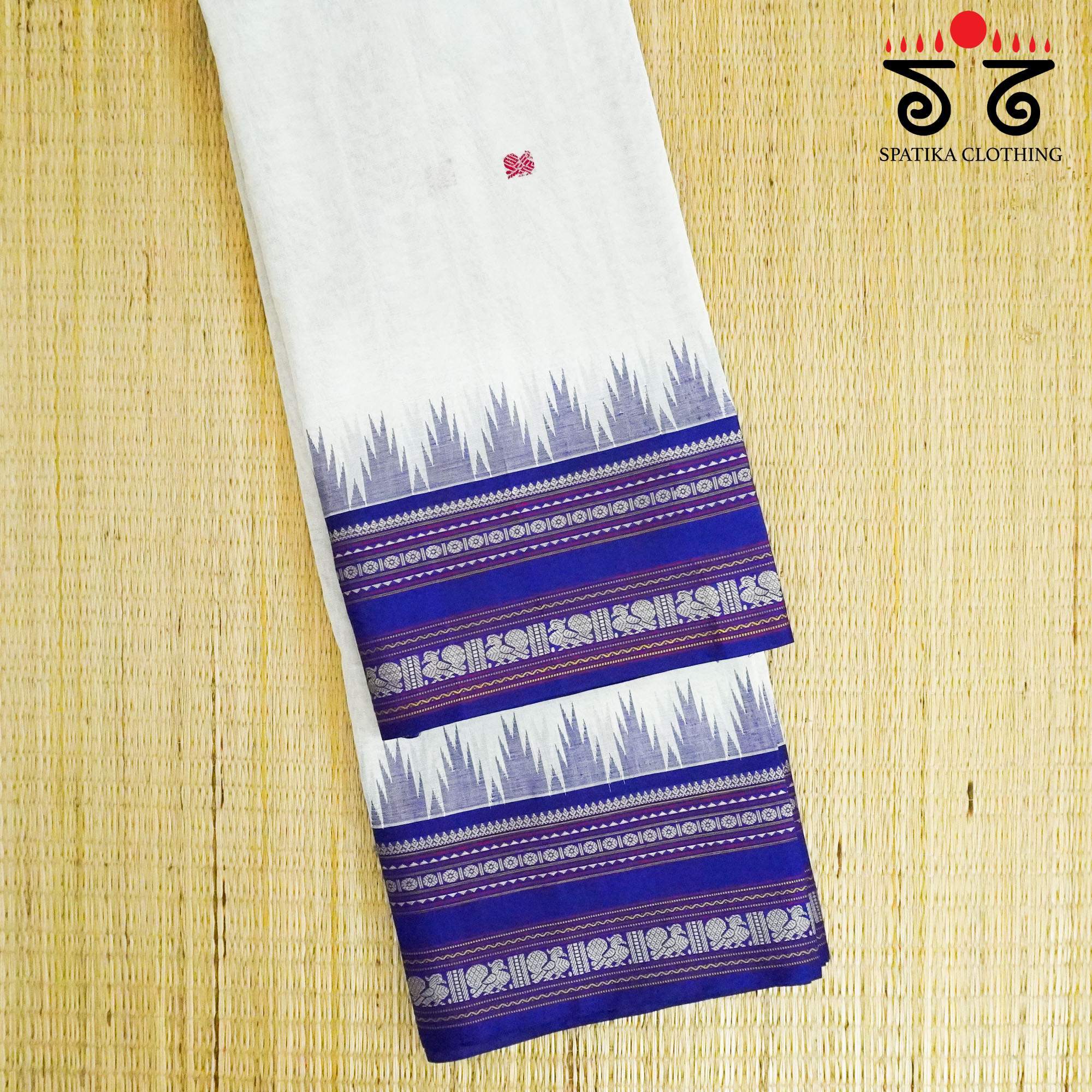 White Korvai Kanchi Cotton - Silk Border Saree
