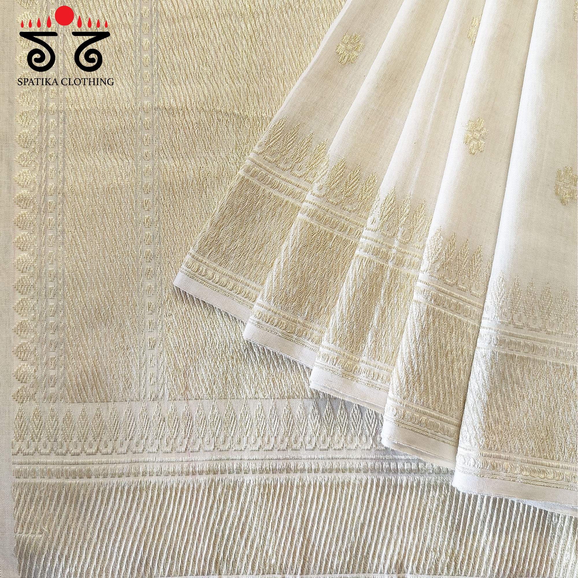 Off-White Handwoven Banarasi Cotton Saree