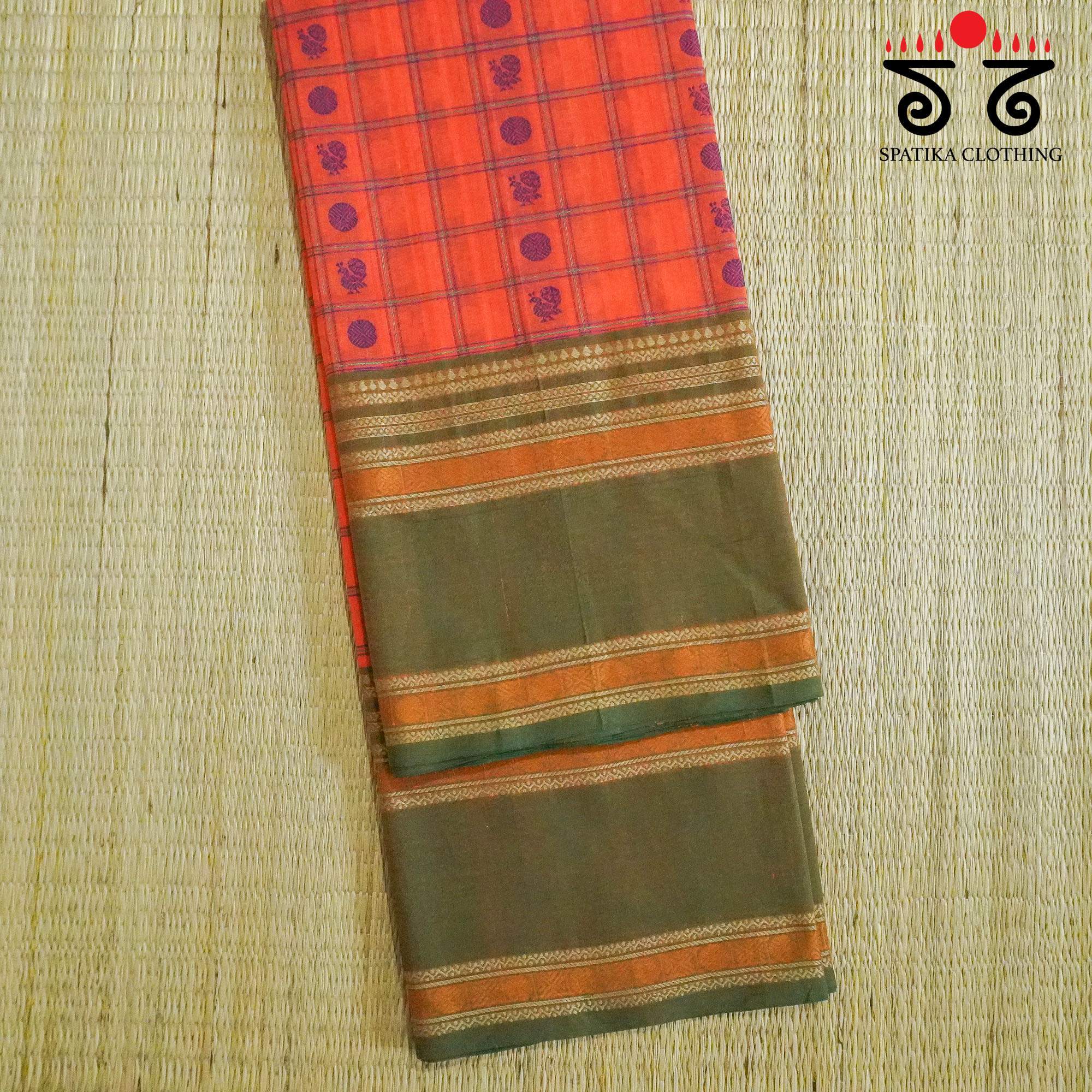 Orange Kanchi Ayiram Butta Cotton Saree
