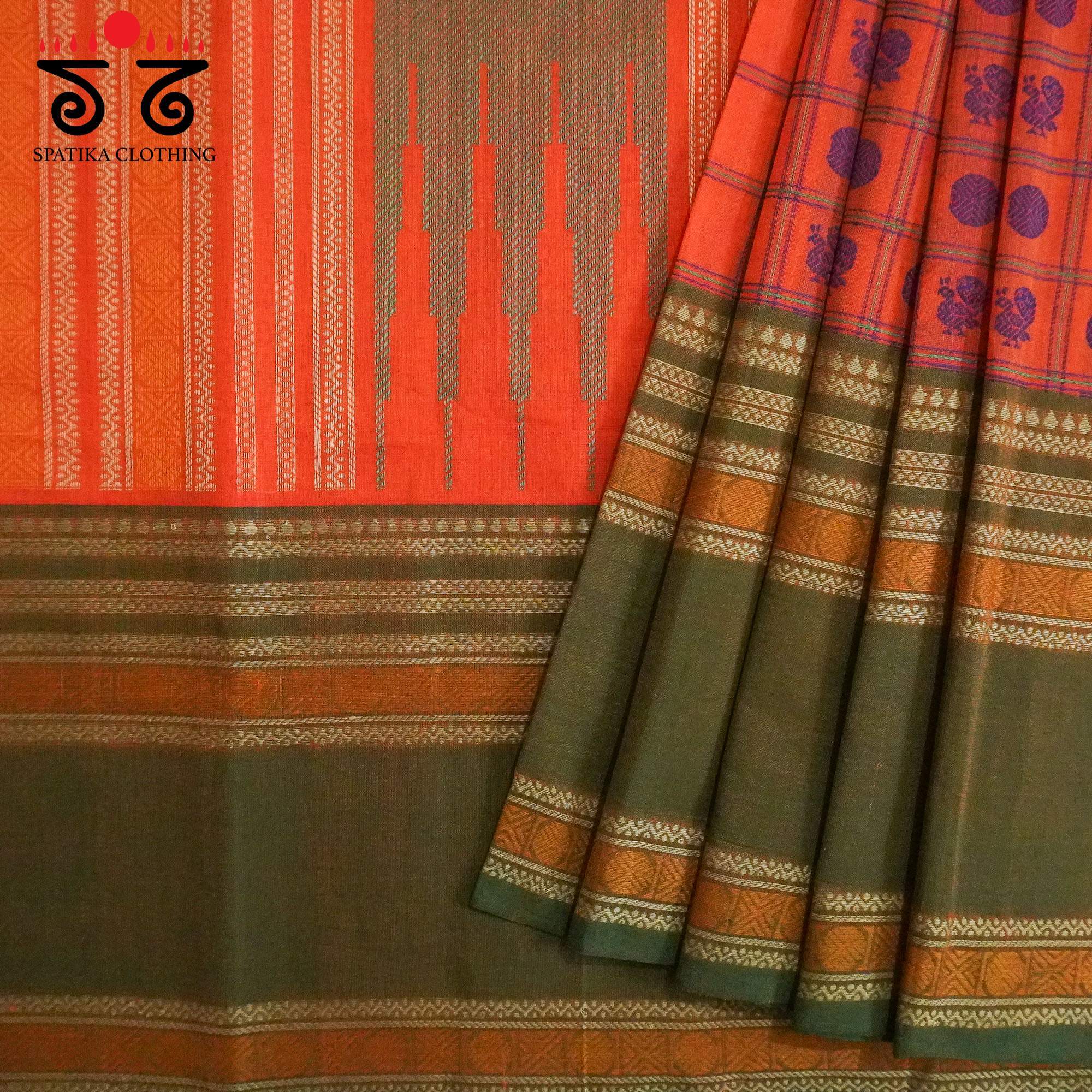 Orange Kanchi Ayiram Butta Cotton Saree