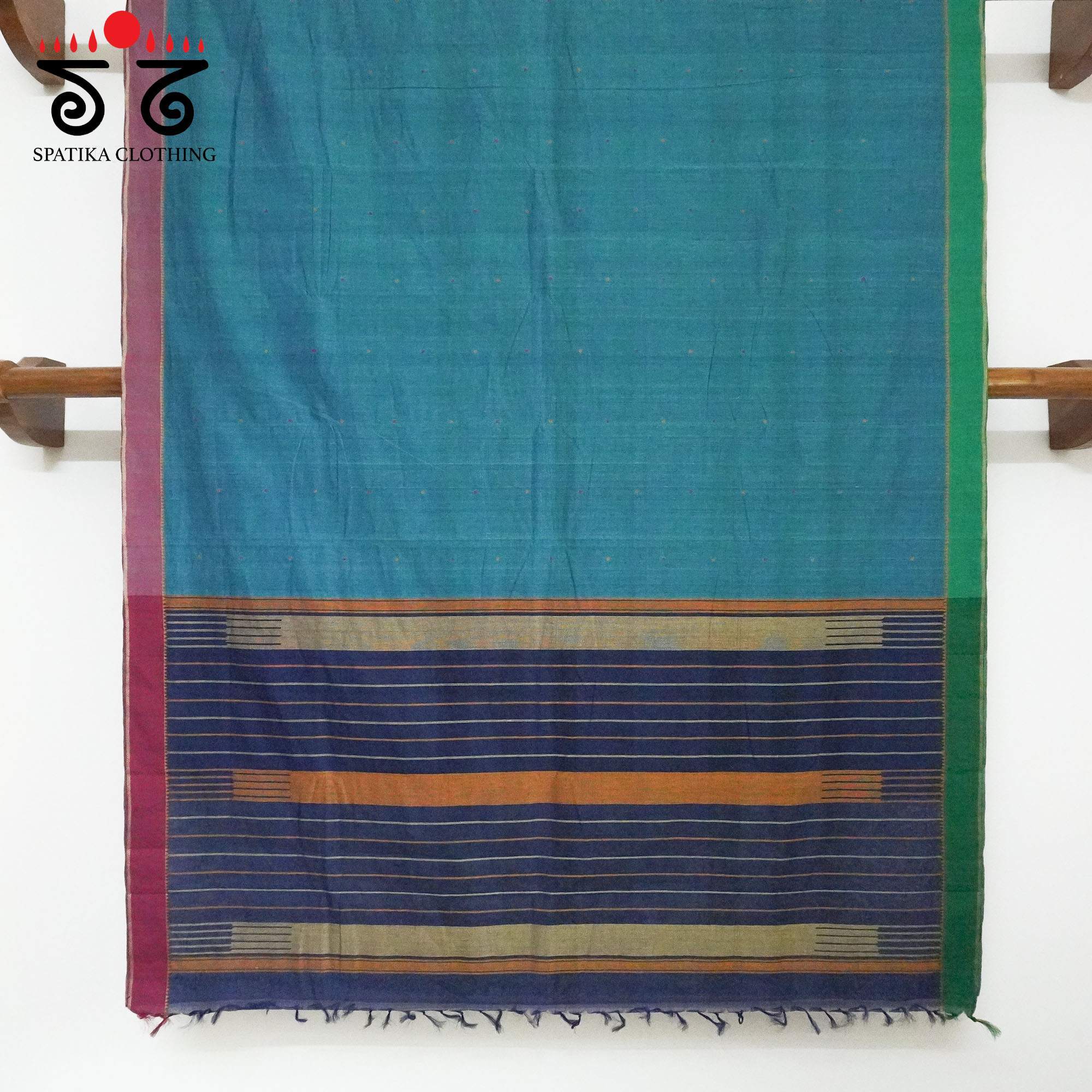 Blue Kanchi Cotton Saree With ikat Blouse