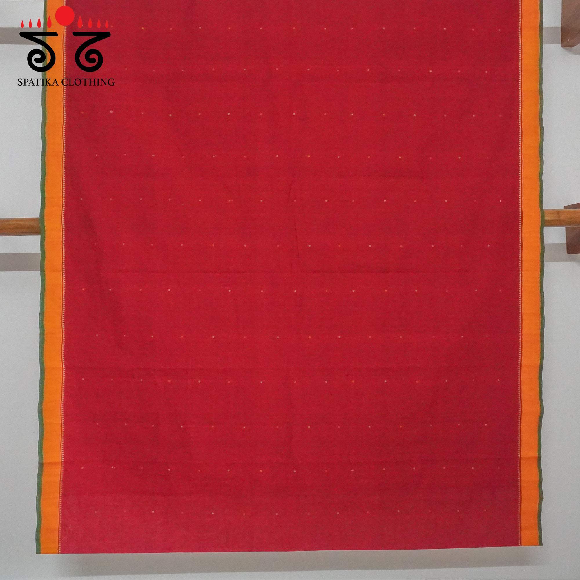 Red Kanchi Cotton Saree With Ikat Blouse