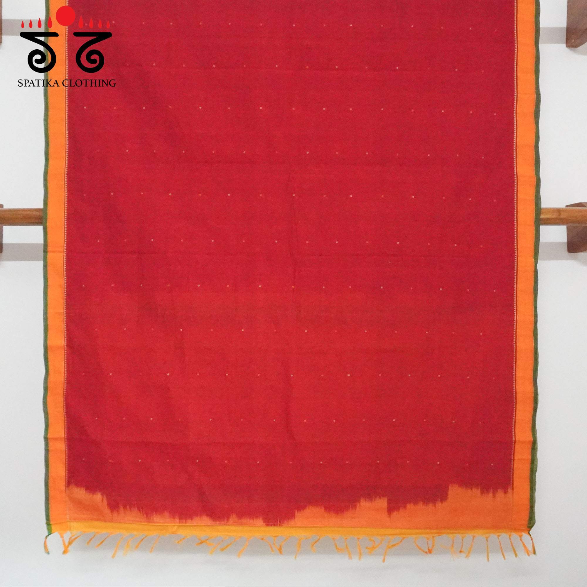 Red Kanchi Cotton Saree With Ikat Blouse