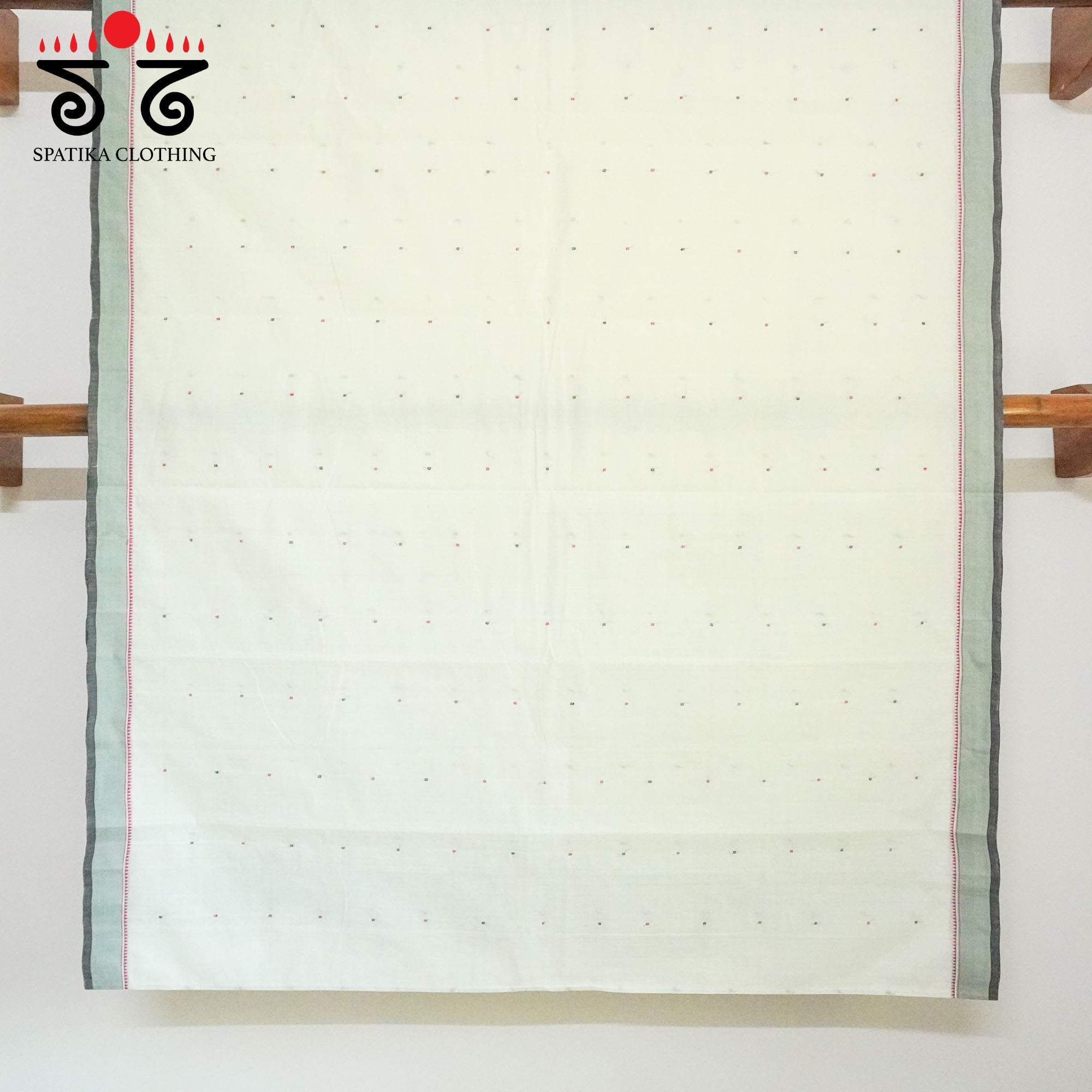 White Kanchi Cotton Saree With ikat Blouse