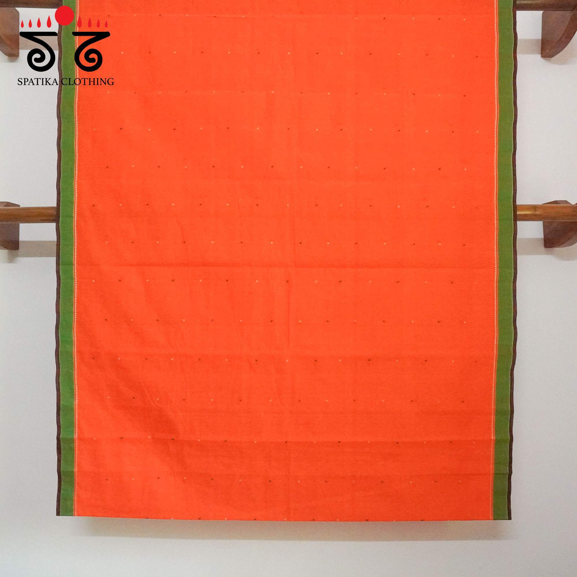 Orange Kanchi Cotton Saree With ikat Blouse