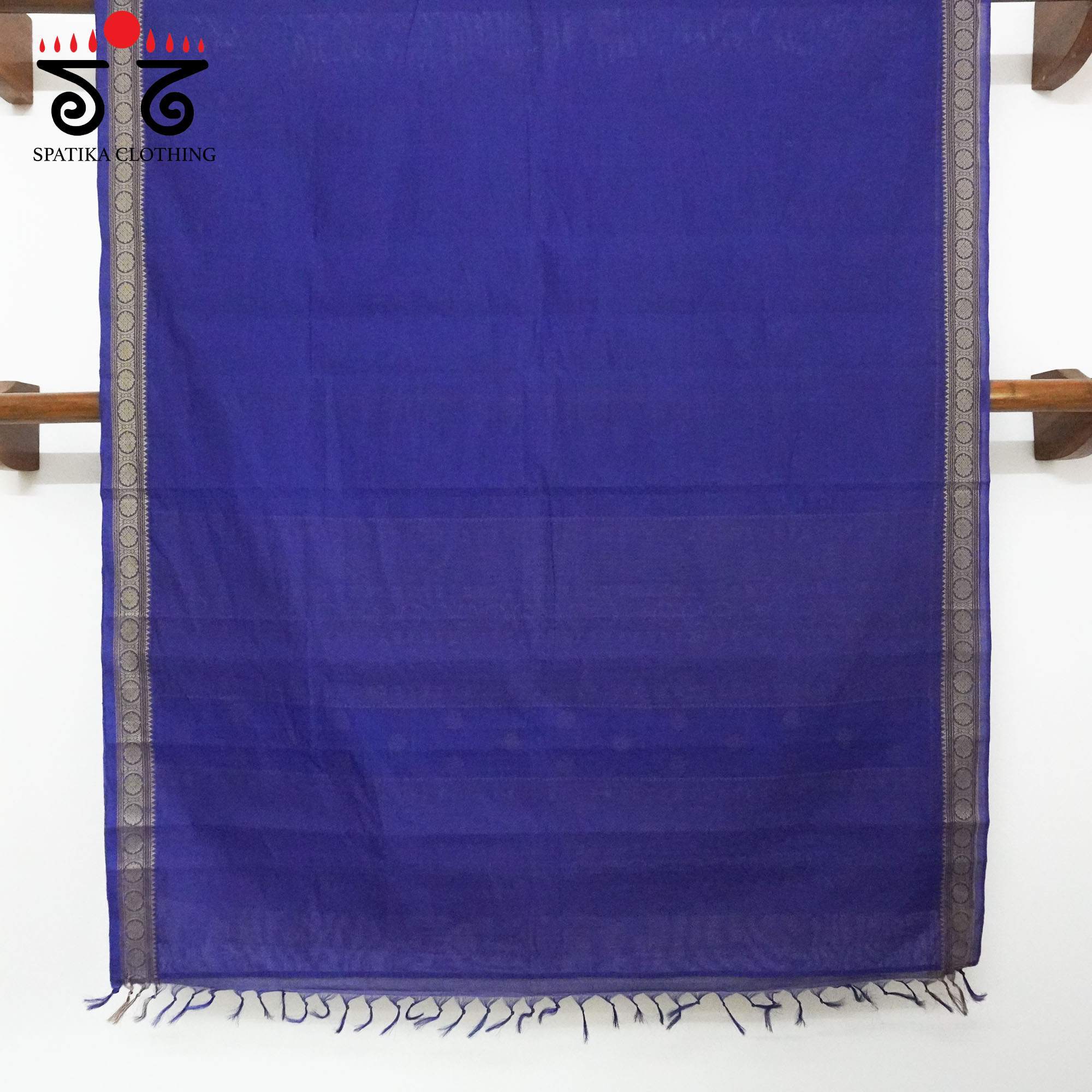 Blue Kanchi Cotton Saree With ikat Blouse