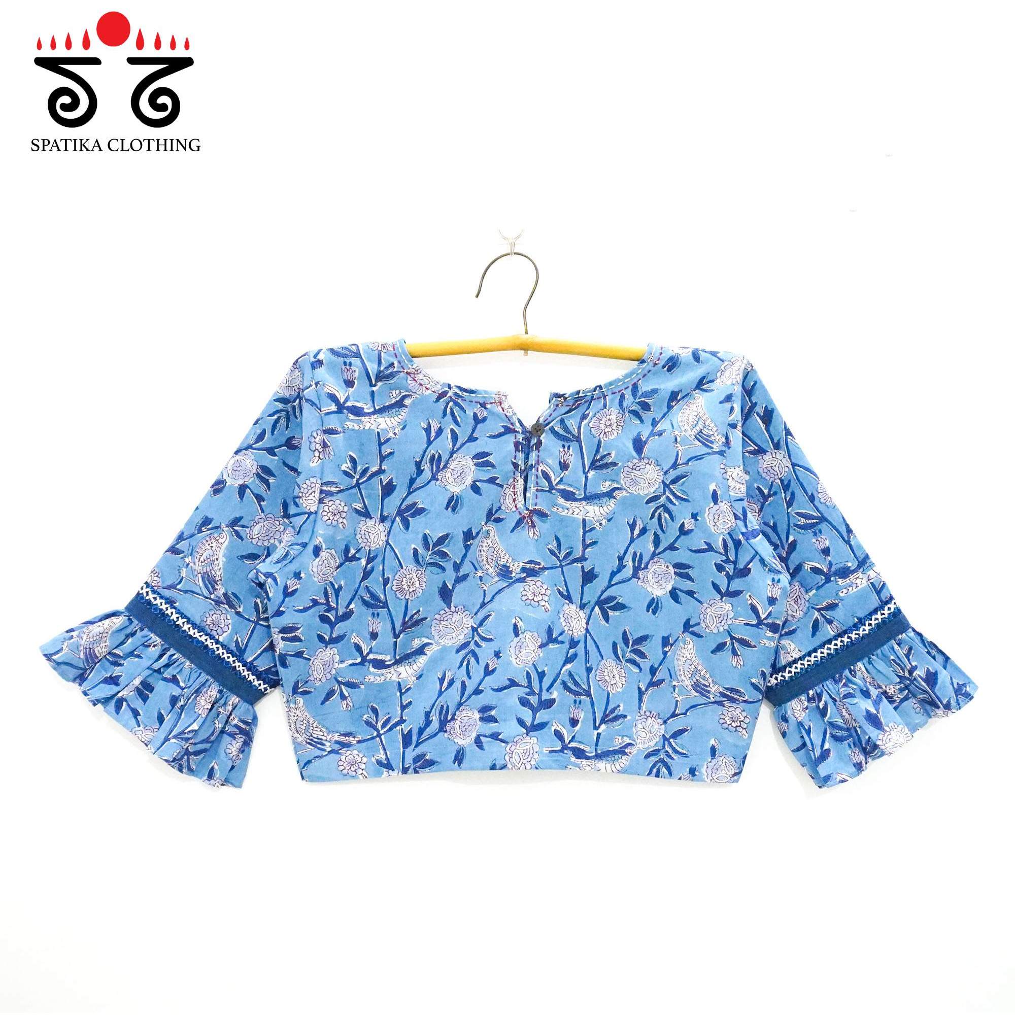 The Blue Ruffle Sleeves Blouse