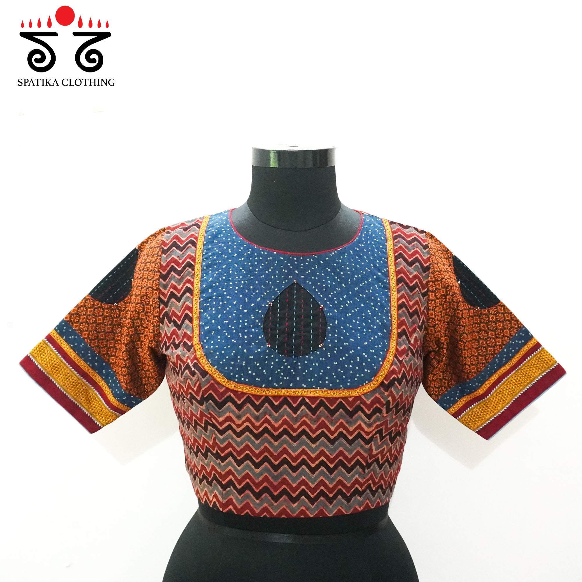 Red Ajrak leaf inlay Blouse!