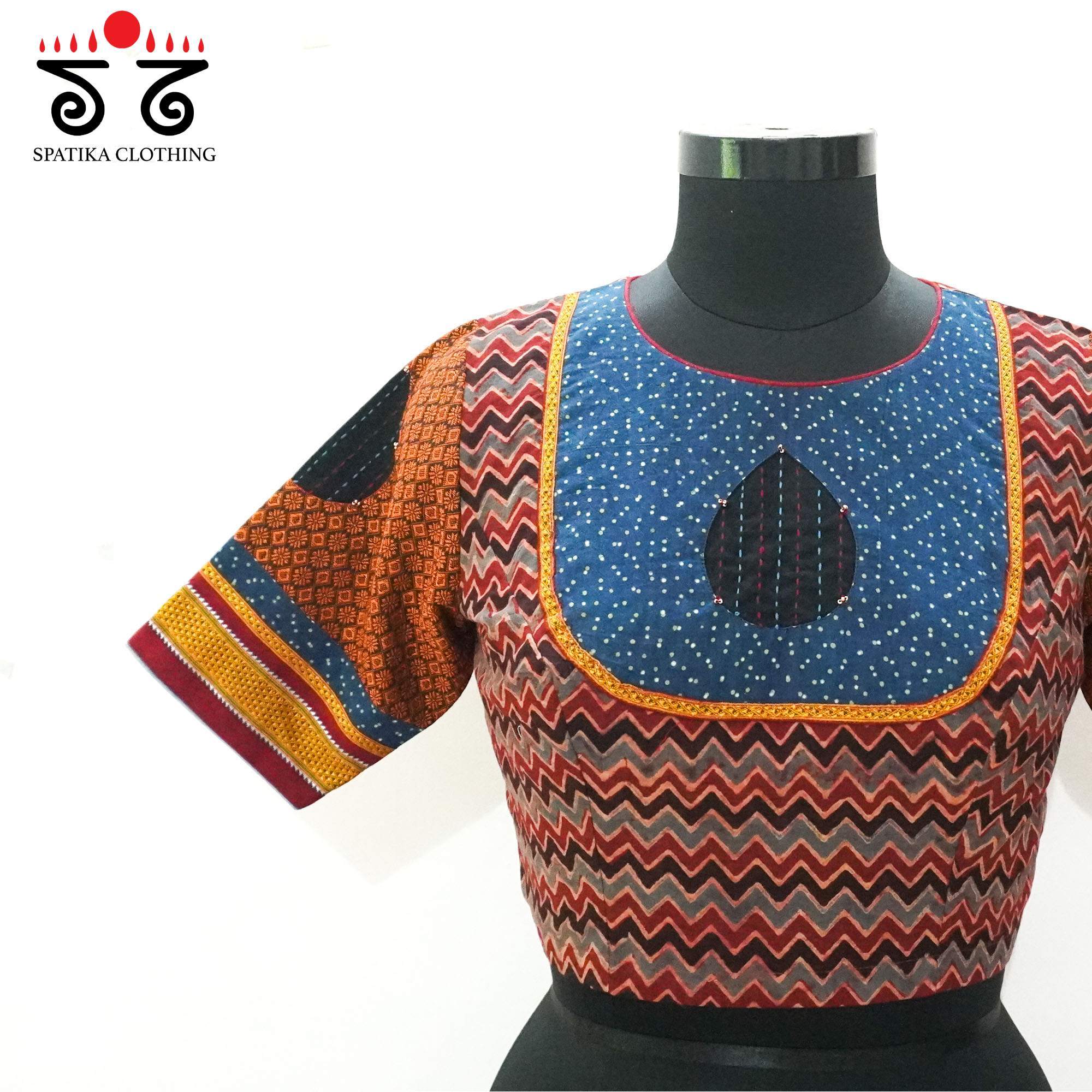 Red Ajrak leaf inlay Blouse!