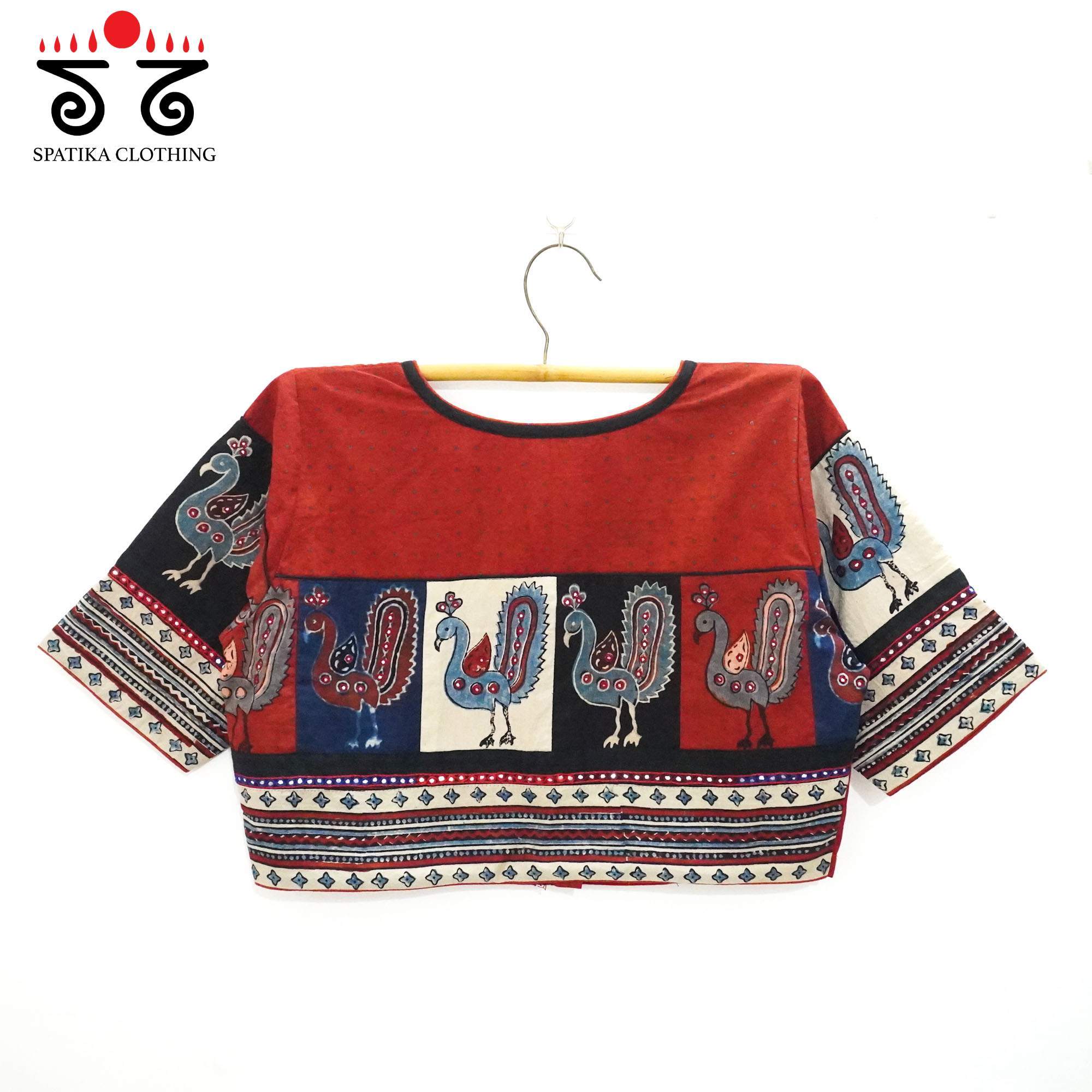 Red Morni- Ajrak Handcrafted Blouse